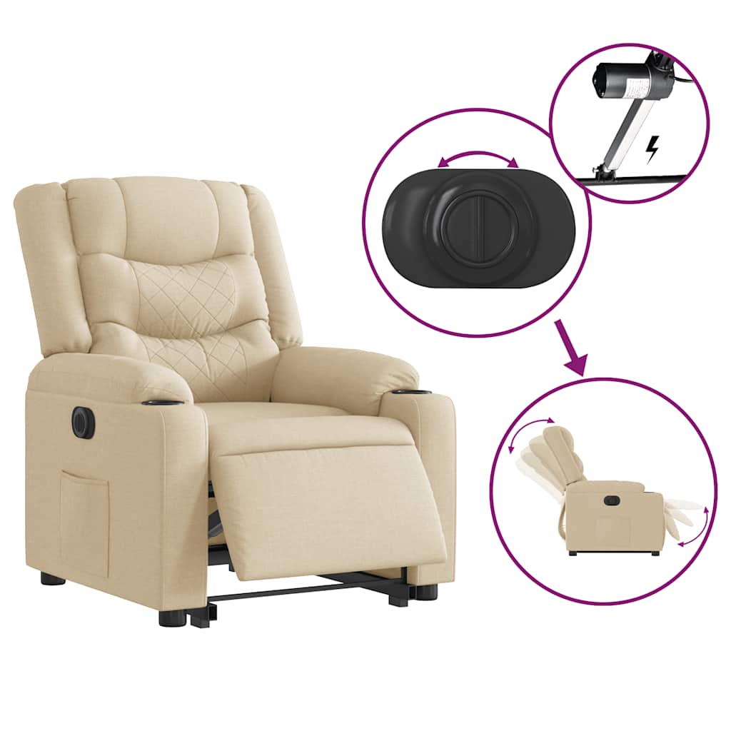 Fotoliu electric rabatabil cu ridicare, crem, textil GartenMobel Dekor