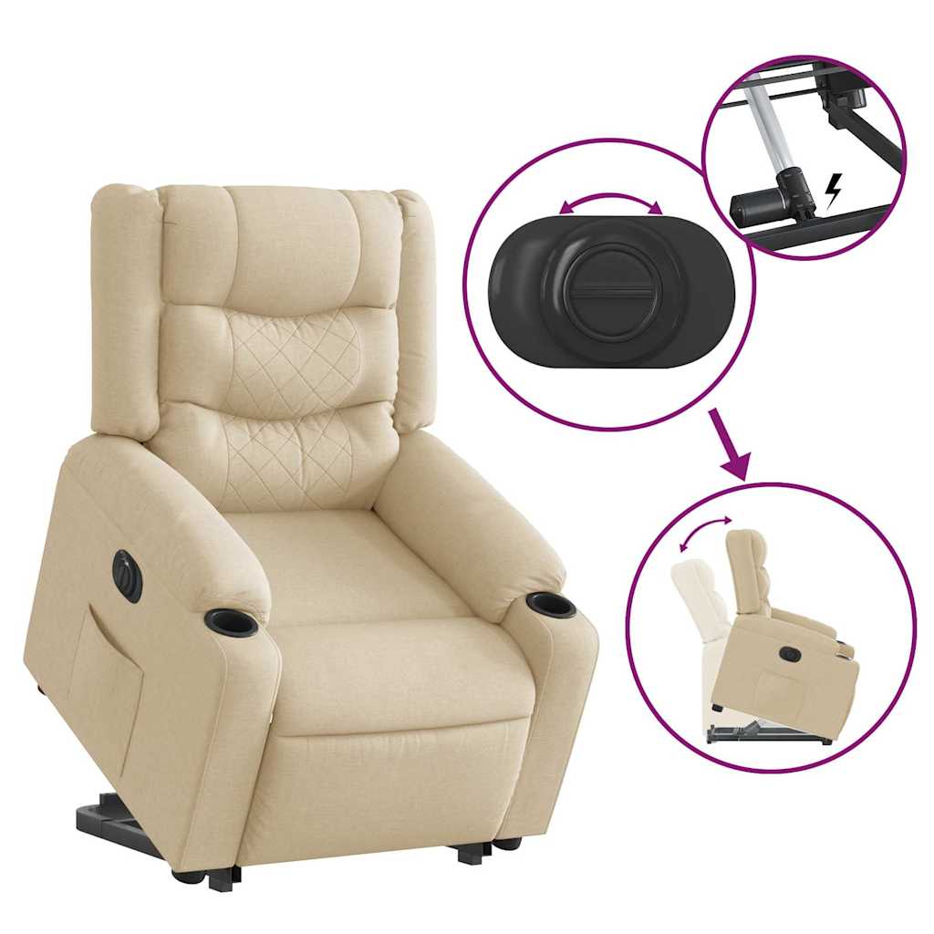 Fotoliu electric rabatabil cu ridicare, crem, textil GartenMobel Dekor
