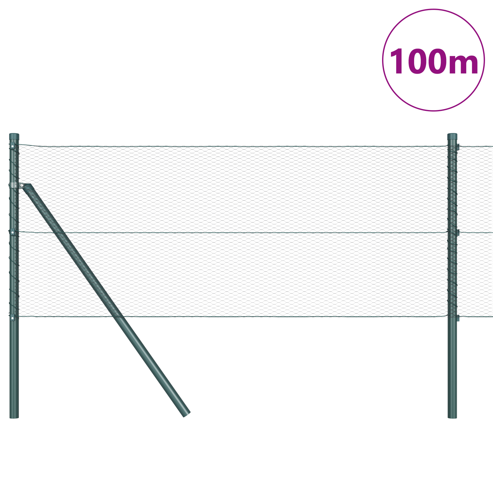 Gard Hexagonal Verde 0.4x100 m Oțel, Piloni pentru Gard  13 pcs Verde Ø32 mm 80 cm Oțel Zincat GartenMobel Dekor