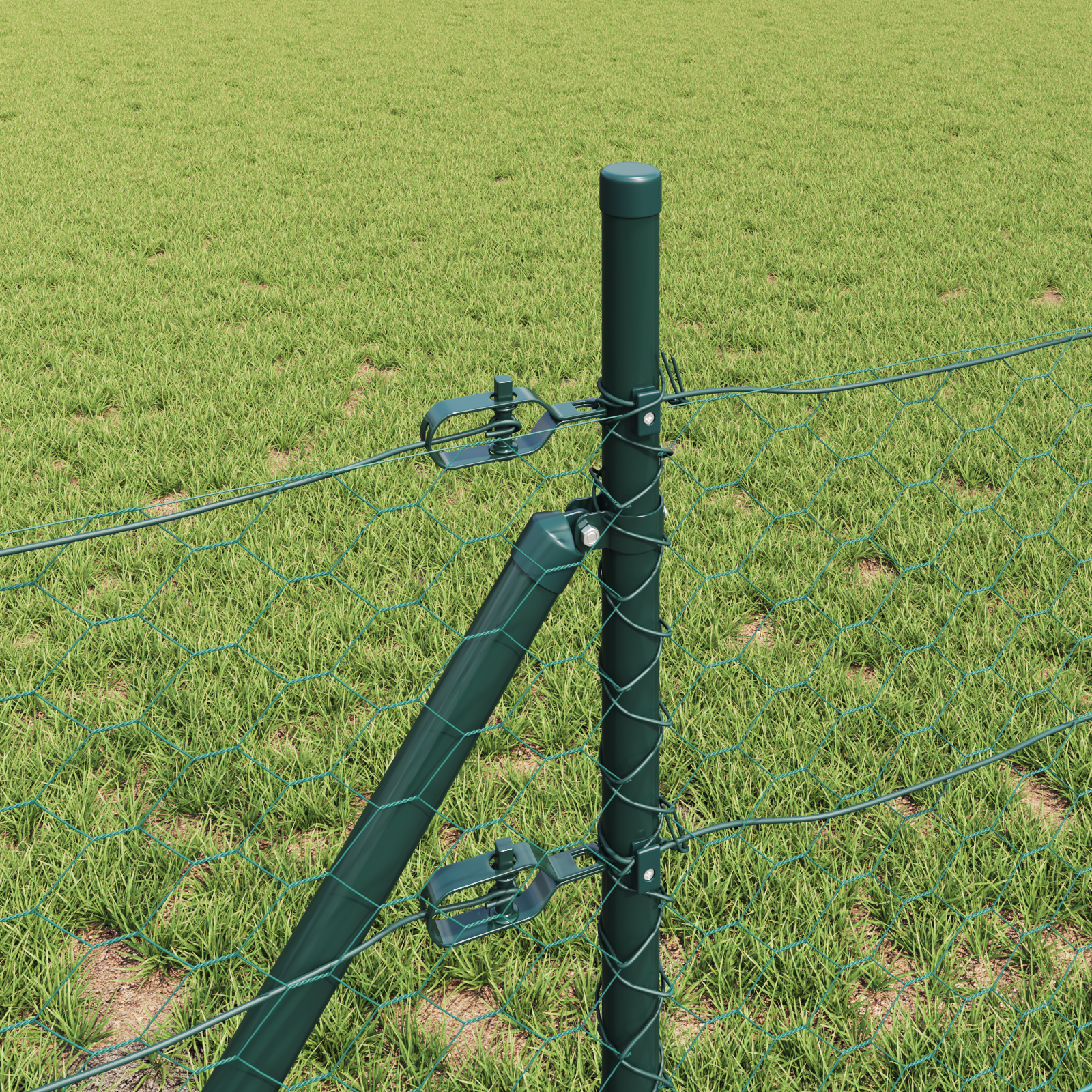 Gard Hexagonal Verde 0,8x50 m Oțel, Stâlpi de Gard  13 buc. Verde Ø32 mm 120 cm Oțel Galvanizat GartenMobel Dekor
