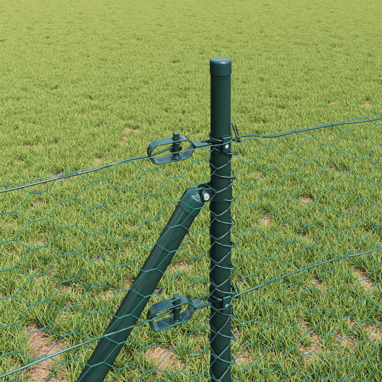 Gard Hexagonal  Verde 0.6x50 m Oțel, Stâlpi de Gard  13 buc Verde Ø32 mm 100 cm Oțel Galvanizat GartenMobel Dekor