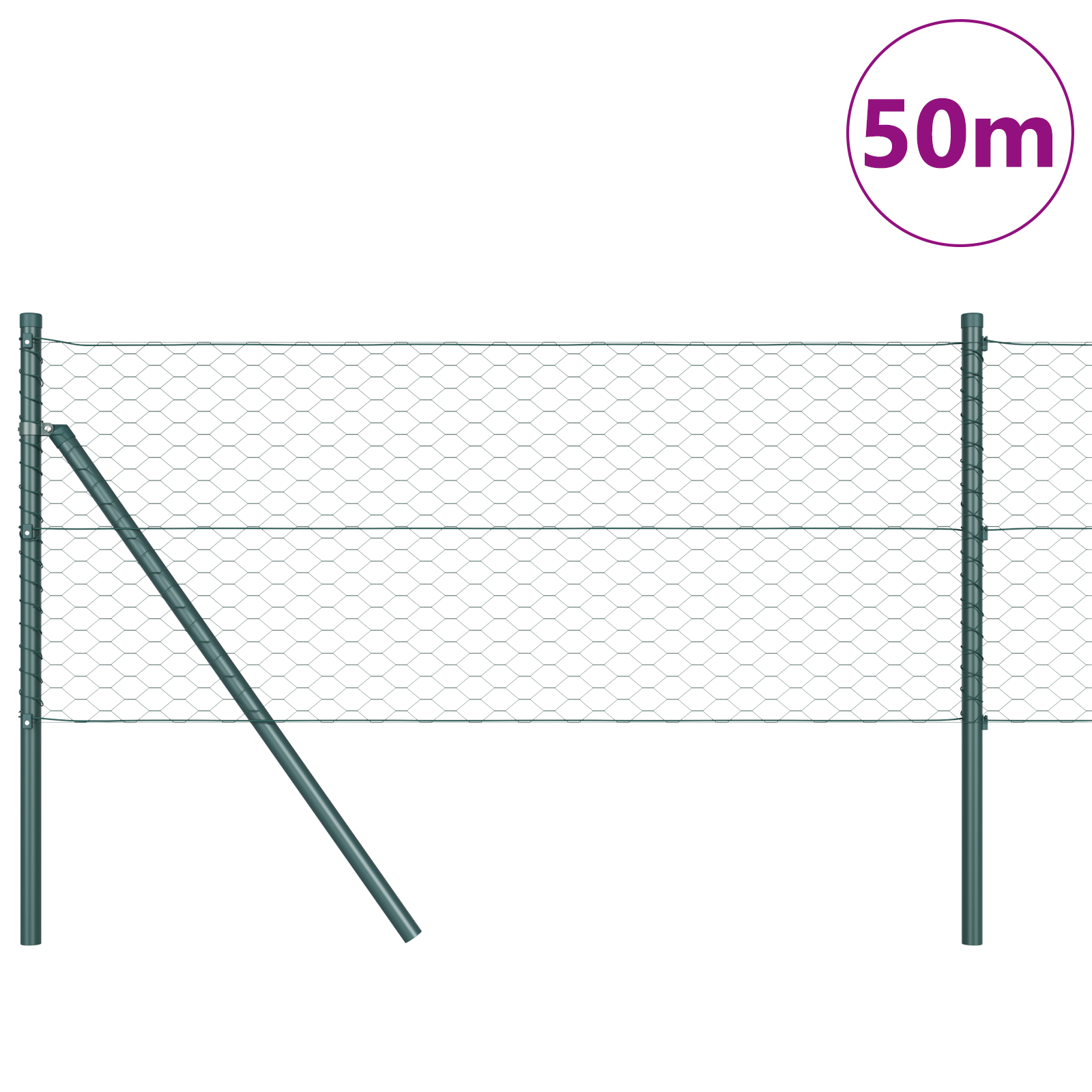 Gard Hexagonal  Verde 0.6x50 m Oțel, Stâlpi de Gard  13 buc Verde Ø32 mm 100 cm Oțel Galvanizat GartenMobel Dekor
