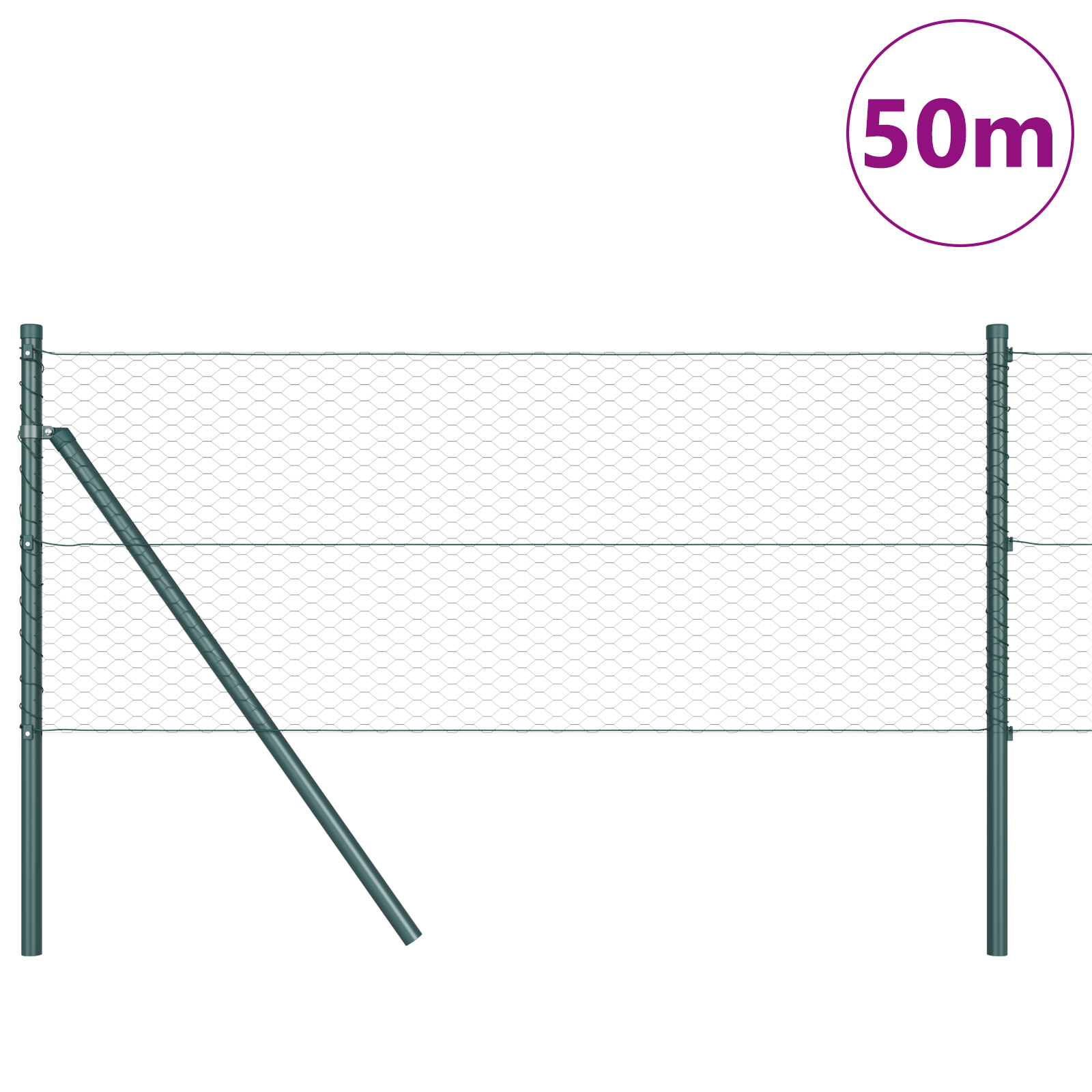 Gard Hexagonal  Verde 0.6x50 m Oțel, Stâlpi pentru Gard  13 buc Verde Ø32 mm 100 cm Oțel Zincat GartenMobel Dekor