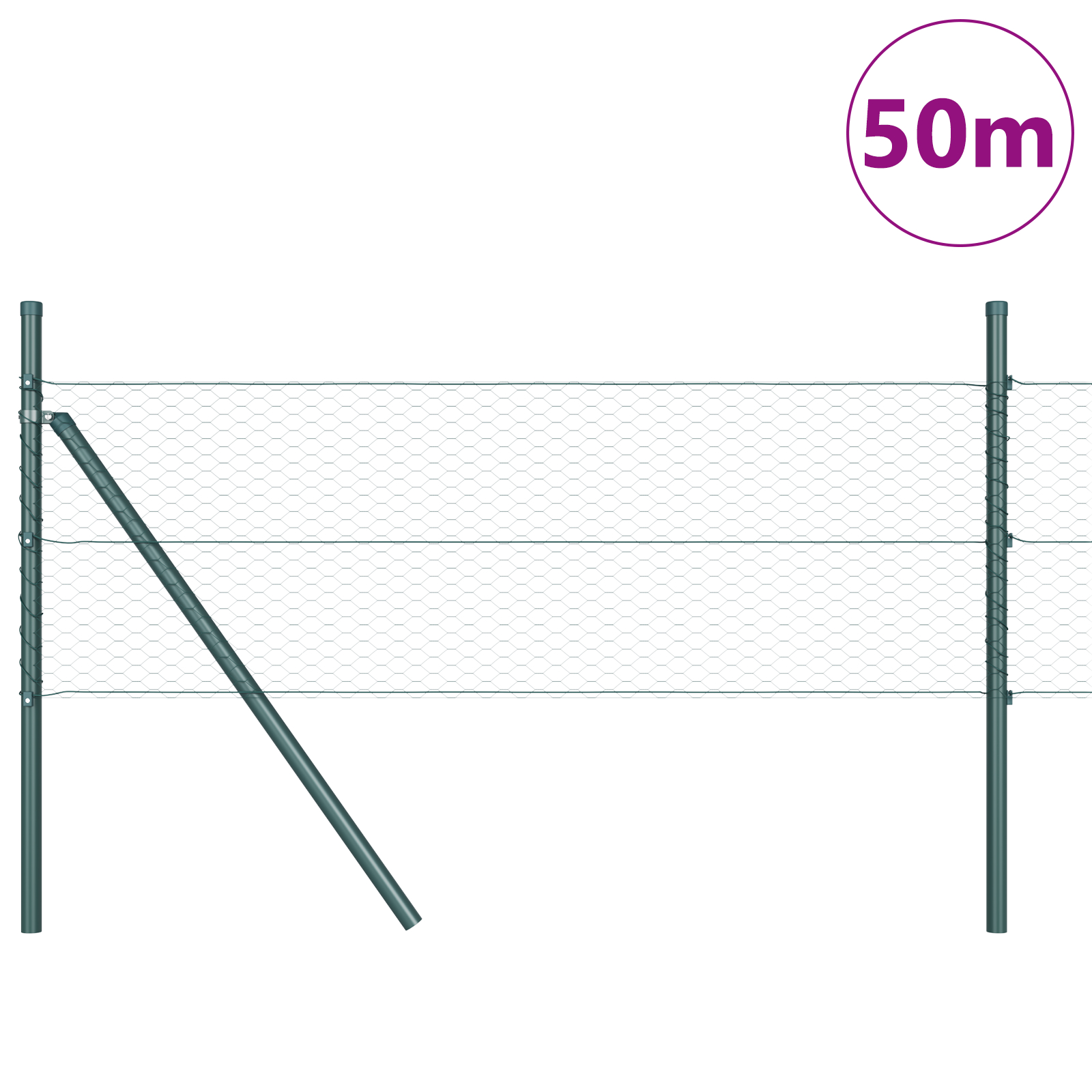 Gard Hexagonal  Verde 0.8x50 m Oțel, Pălării de Gard  13 buc Verde Ø32 mm 120 cm Oțel Zincat GartenMobel Dekor