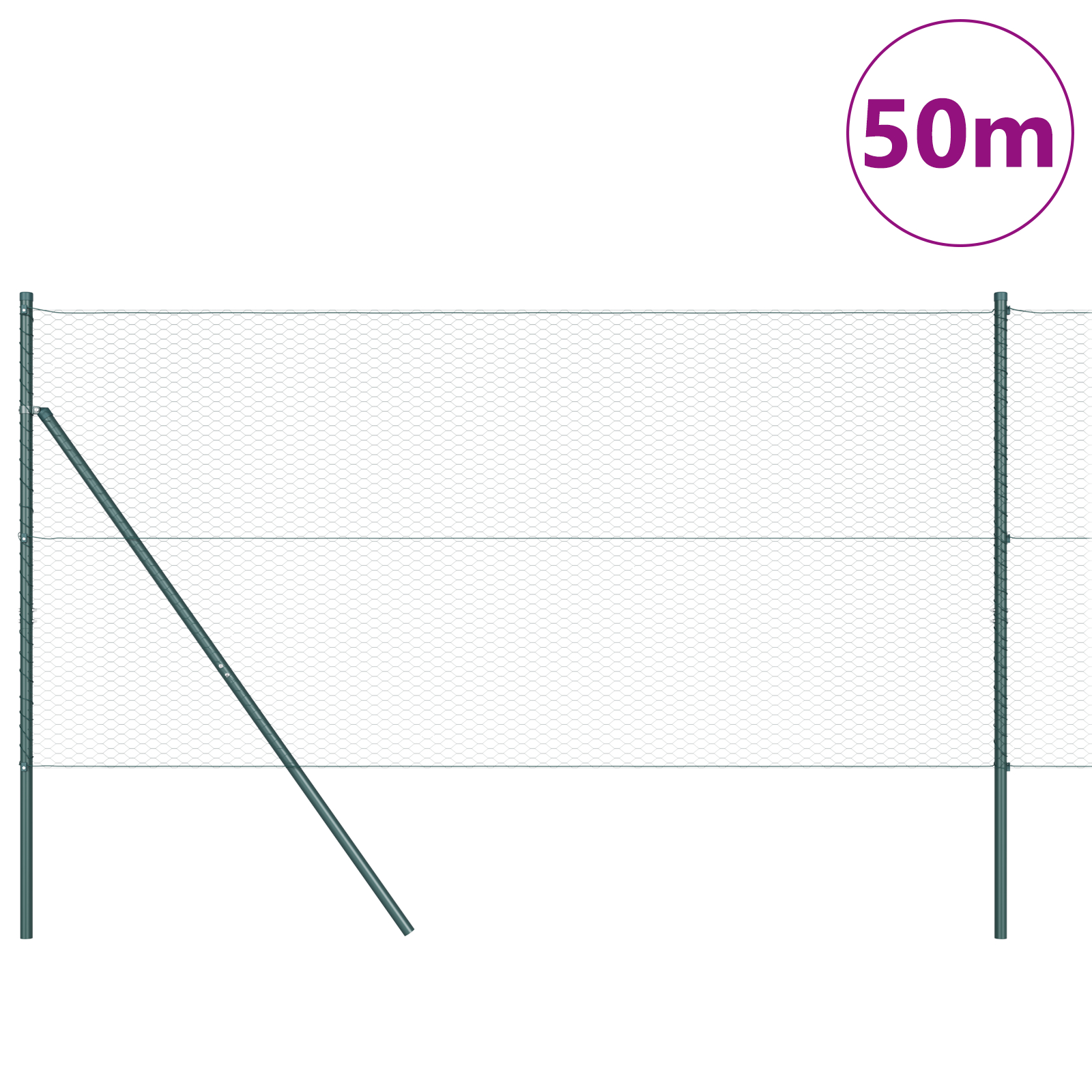 Gard Hexagonal  Verde 1.4x50 m Oțel, Stâlpi  13 buc Verde Ø32 mm 190 cm Oțel Galvanizat GartenMobel Dekor