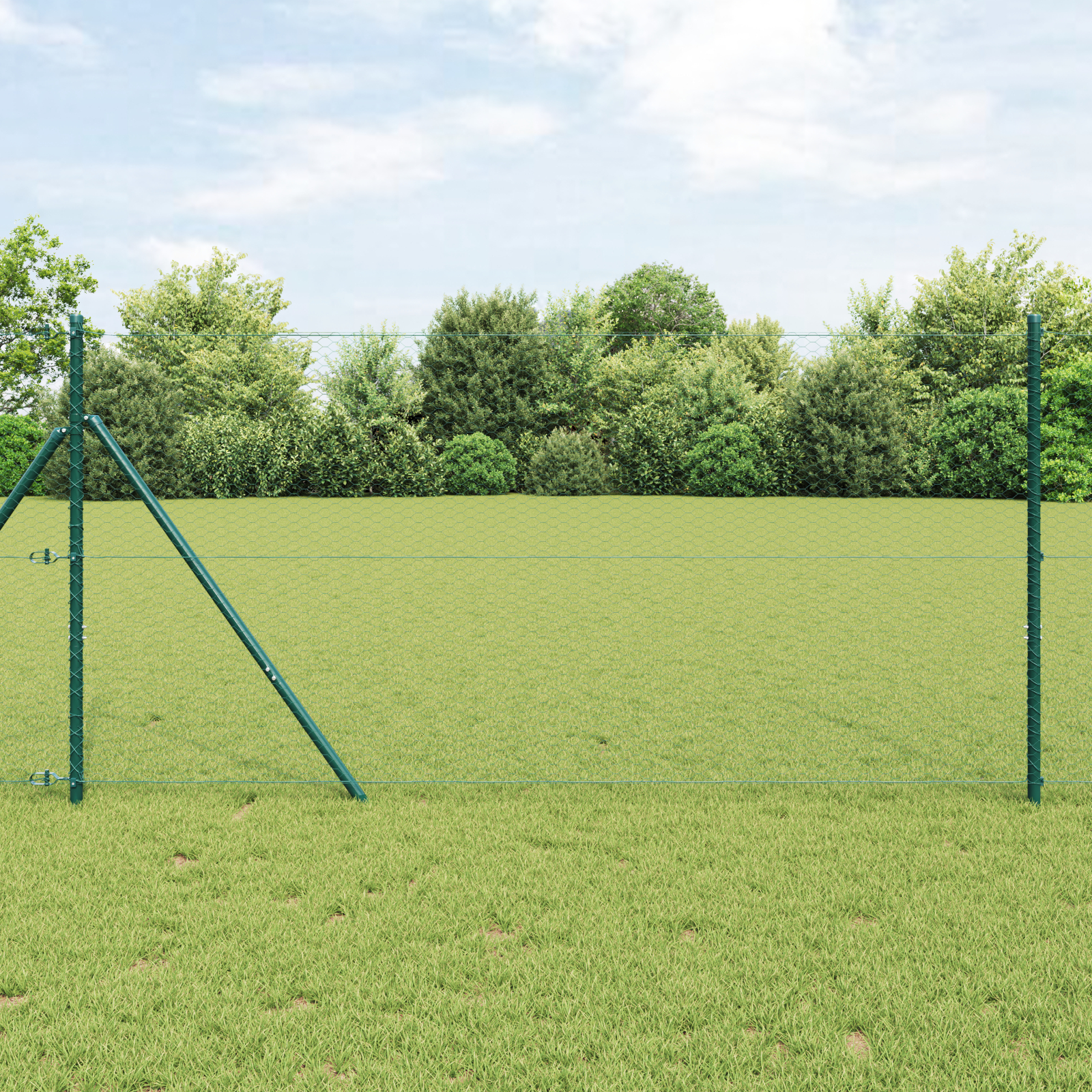 Gard Hexagonal  Verde 1.4x50 m Oțel, Stâlpi  13 buc Verde Ø32 mm 190 cm Oțel Galvanizat GartenMobel Dekor