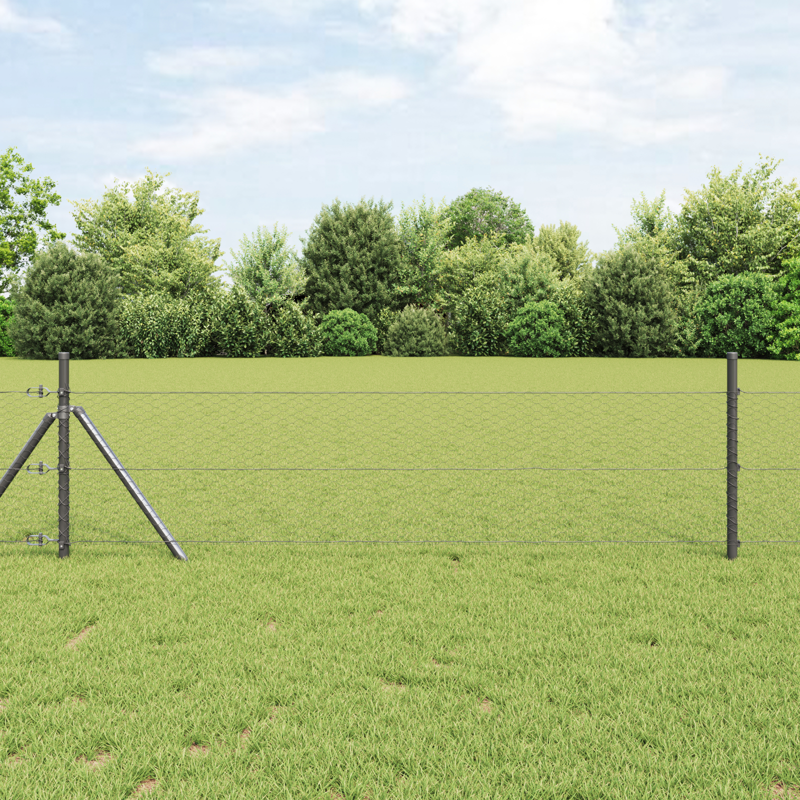 Gard Hexagonal Gri 0.4x10 m Oțel,  Stâlpi Gard 7 buc Gri Ø32 mm 80 cm Oțel Zincat GartenMobel Dekor