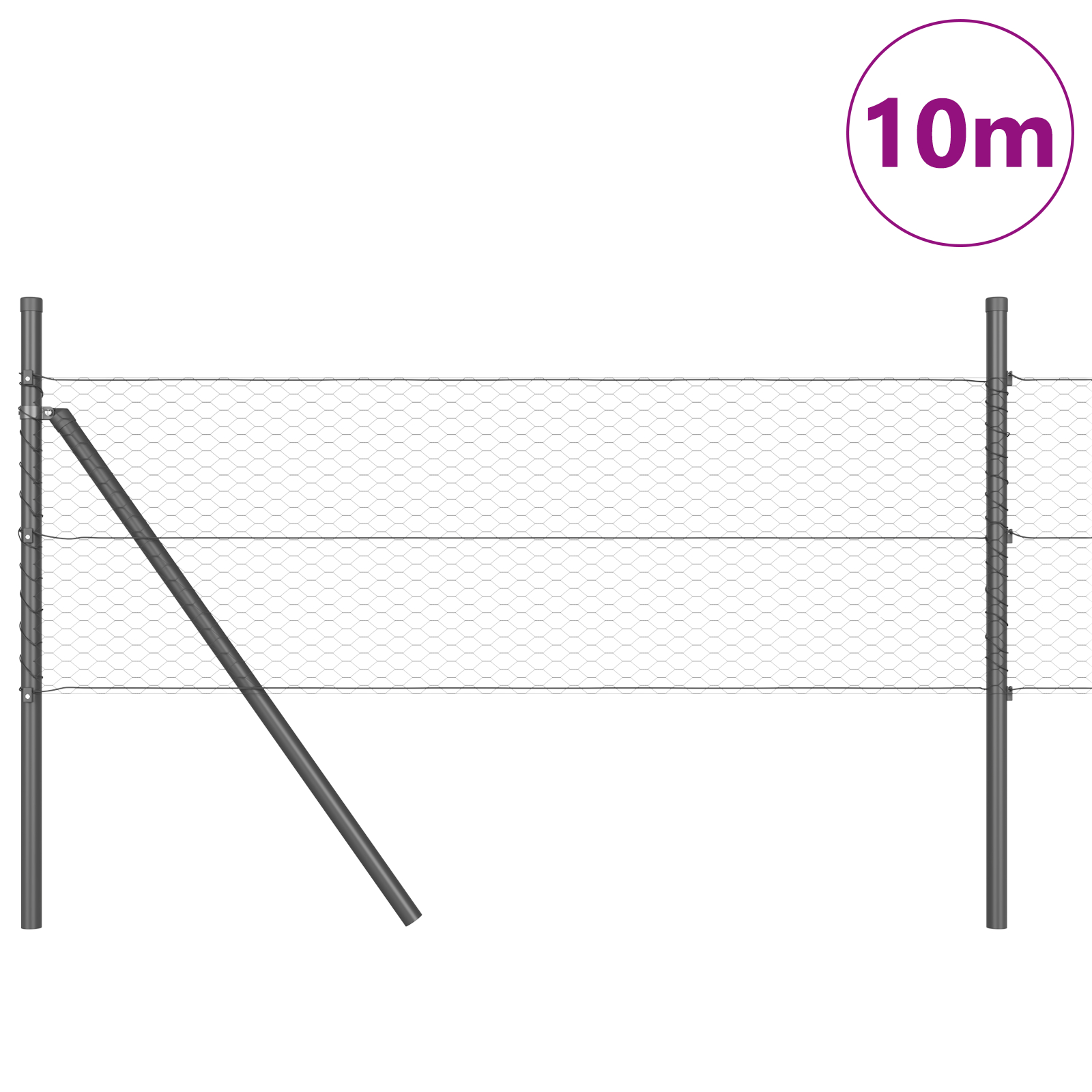 Gard Hexagonal Gri 0.4x10 m Oțel,  Stâlpi Gard 7 buc Gri Ø32 mm 80 cm Oțel Zincat GartenMobel Dekor