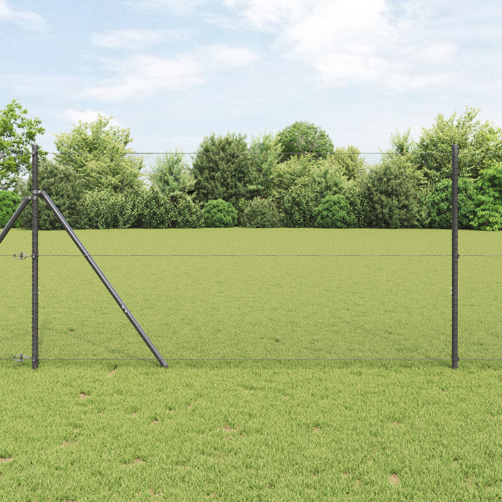 Gard Hexagonal Gri 1x10 m Oțel,  Stâlpi de Gard 7 pcs Gri Ø32 mm 150 cm Oțel Galvanizat GartenMobel Dekor