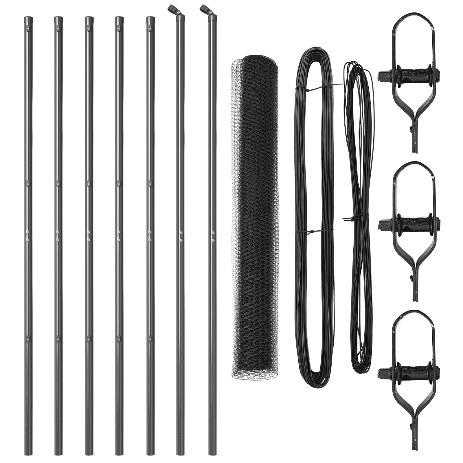 Gard Hexagonal Gri 1x10 m Oțel,  Stâlpi de Gard 7 pcs Gri Ø32 mm 150 cm Oțel Galvanizat GartenMobel Dekor