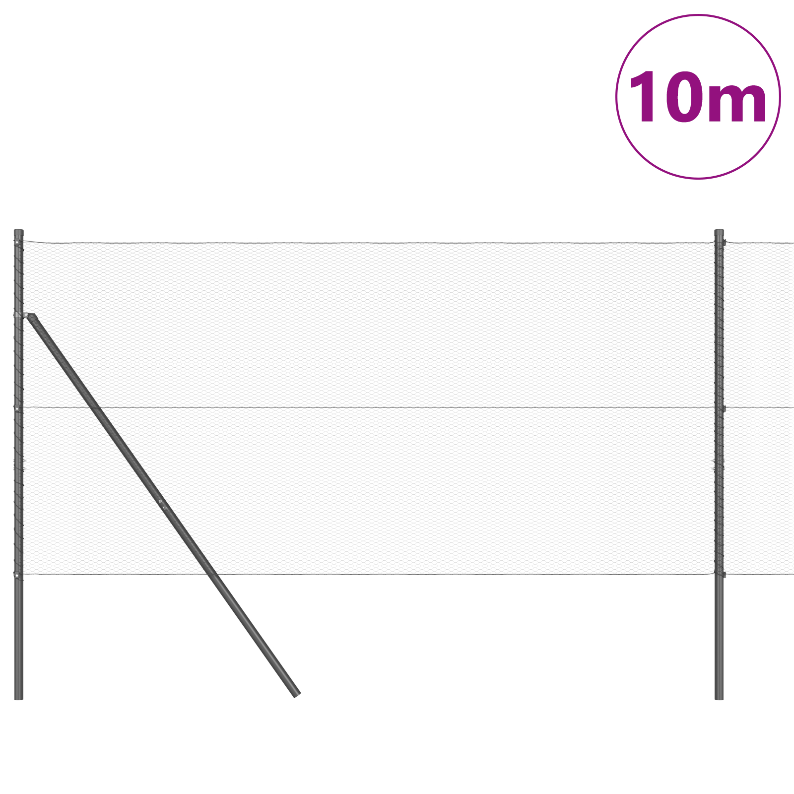 Gard Hexagonal Gri 1x10 m Oțel,  Stâlpi de Gard 7 pcs Gri Ø32 mm 150 cm Oțel Galvanizat GartenMobel Dekor