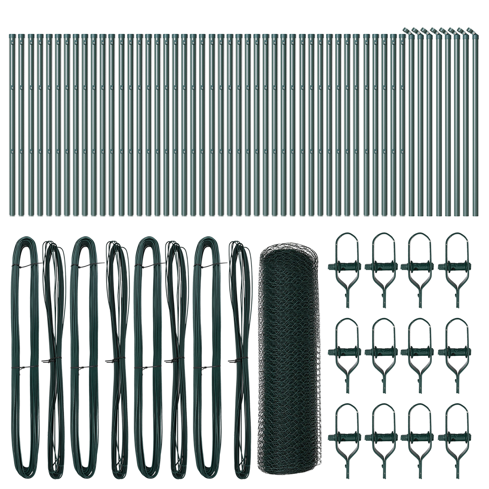 Gard Hexagonal Verde 0.6x100 m Oțel,  Stâlpi pentru Gard 13 buc Verde Ø32 mm 100 cm Oțel Galvanizat GartenMobel Dekor