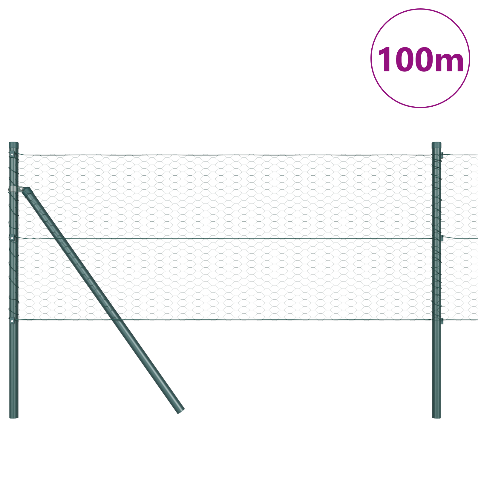 Gard Hexagonal Verde 0.6x100 m Oțel,  Stâlpi pentru Gard 13 buc Verde Ø32 mm 100 cm Oțel Galvanizat GartenMobel Dekor