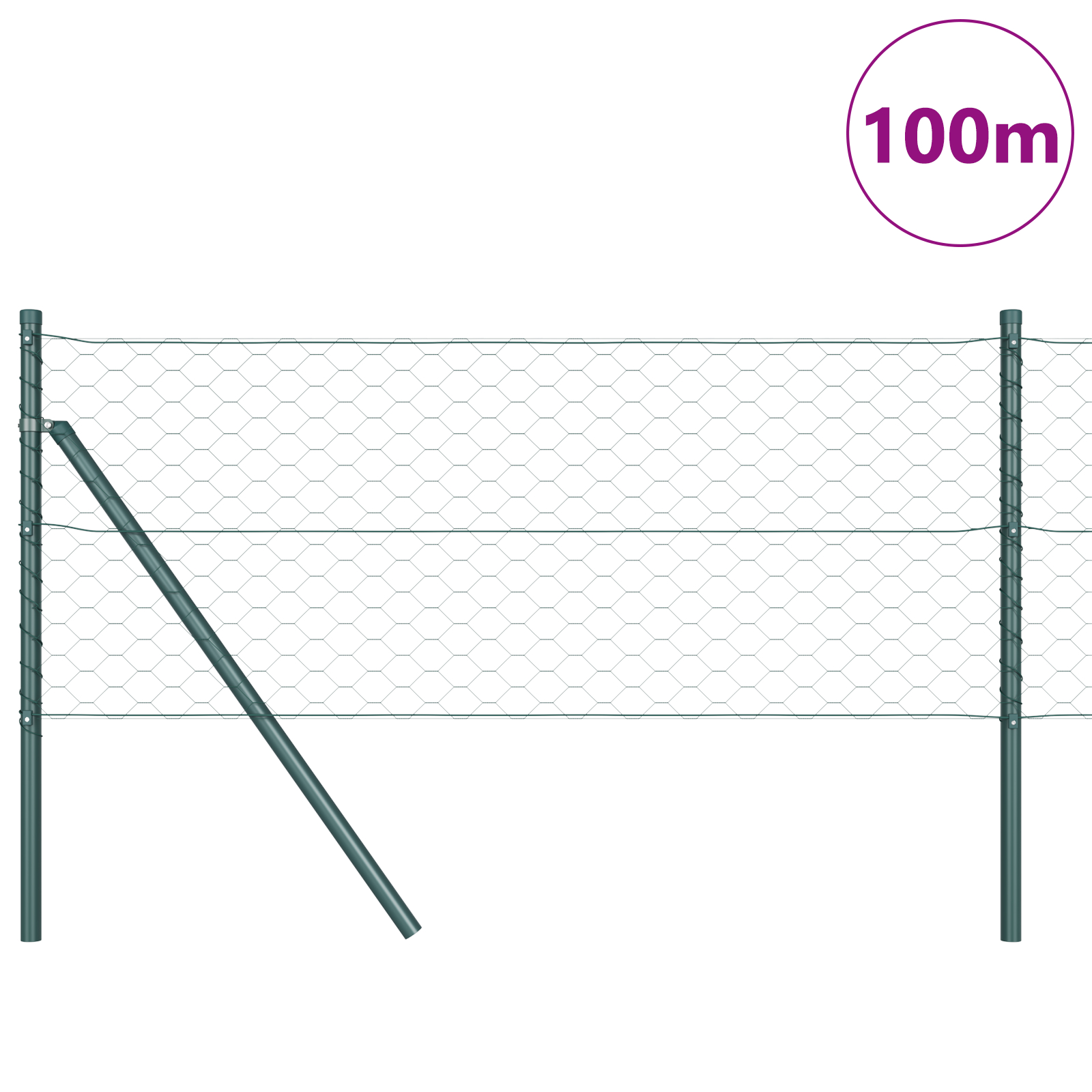 Gard Hexagonal Verde 0,8x100 m Oțel,  Stâlpi de Gard 13 buc Verde Ø32 mm 120 cm Oțel Galvanizat GartenMobel Dekor