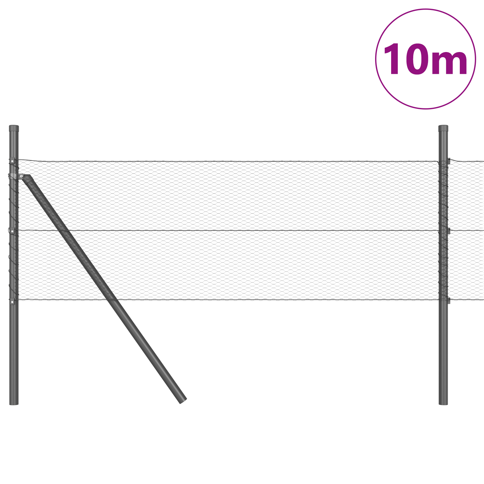 Gard Hexagonal  Gri 0.4x10 m Oțel, Stâlpi de Gard  7 buc Gri Ø32 mm 80 cm Oțel Zincat GartenMobel Dekor