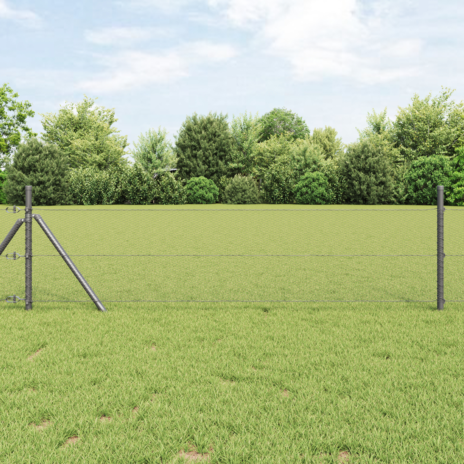 Gard Hexagonal  Gri 0.4x10 m Oțel, Stâlpi de Gard  7 buc Gri Ø32 mm 80 cm Oțel Zincat GartenMobel Dekor