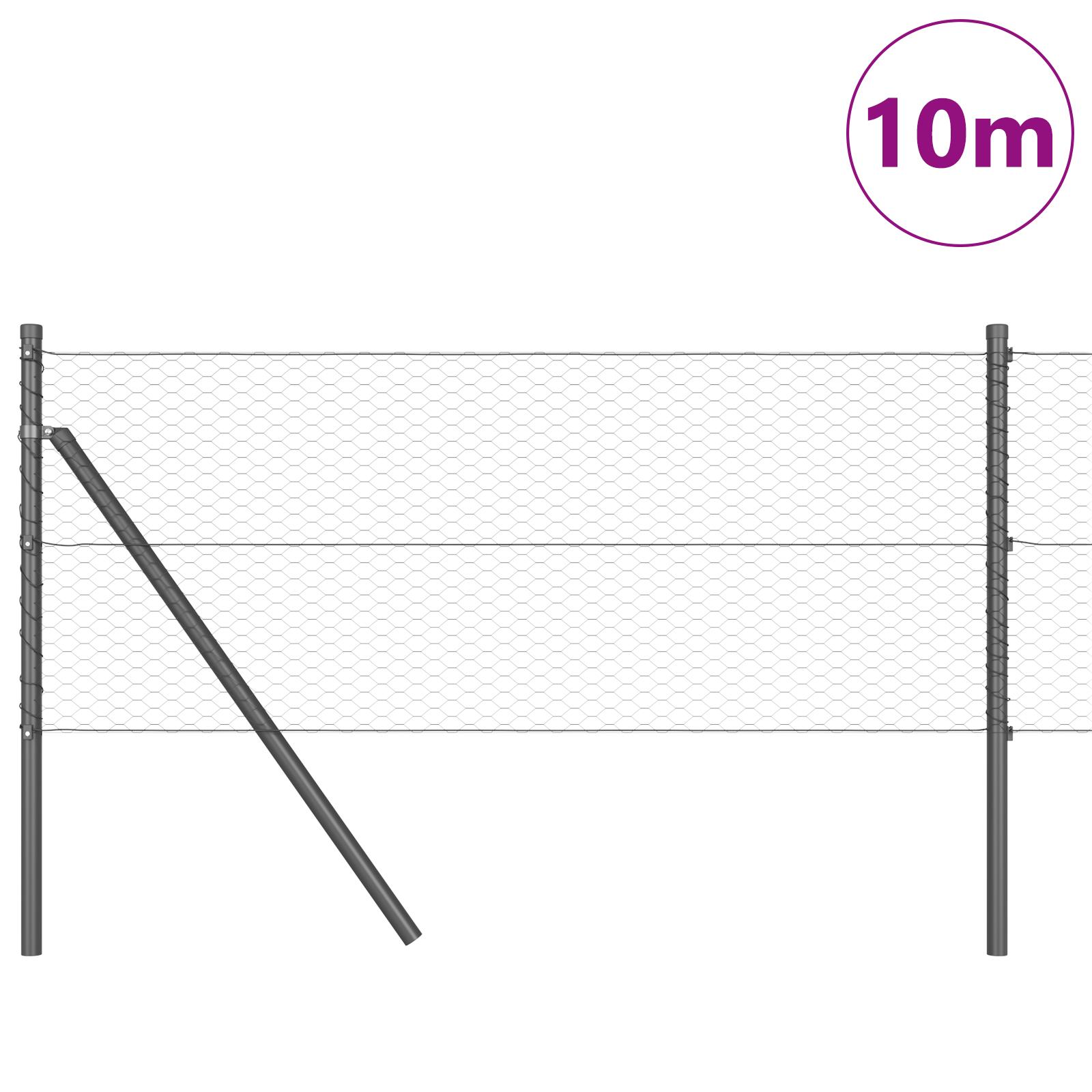 Gard Hexagonal  Gri 0.6x10 m Oțel, Posturi de Gard  7 pcs Gri Ø32 mm 100 cm Oțel Galvanizat GartenMobel Dekor