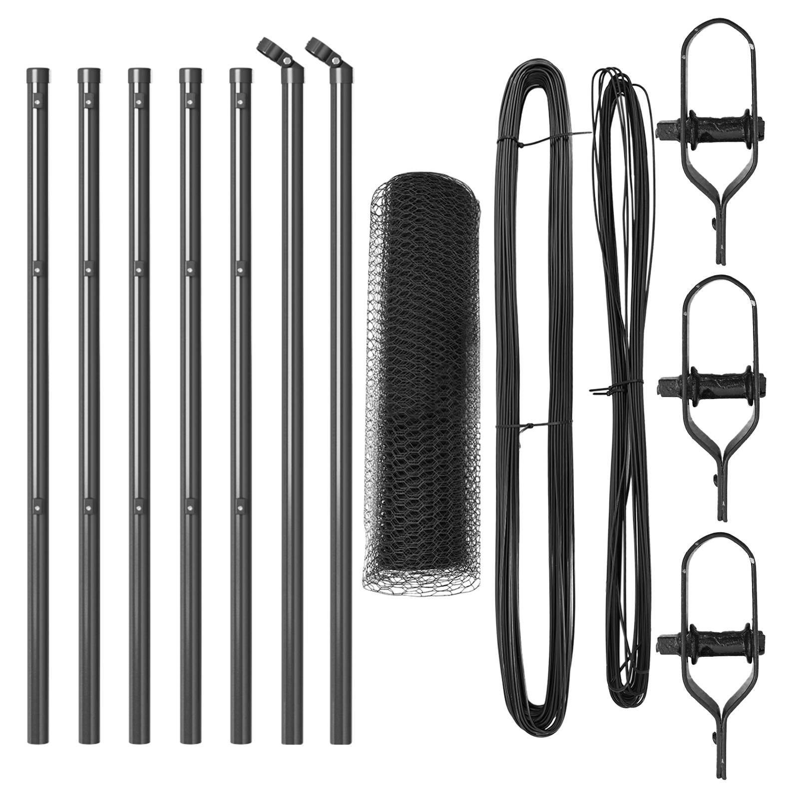 Gard Hexagonal  Gri 0.8x10 m Oțel, Stâlpi de Gard  7 buc Gri Ø32 mm 120 cm Oțel Galvanizat GartenMobel Dekor