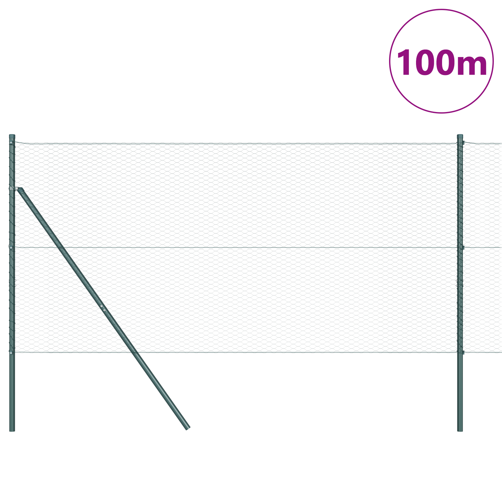 Gard Hexagonal  Verde 1.4x100 m Oțel, Stâlpi de Gard  13 buc Verde Ø32 mm 190 cm Oțel Zincat GartenMobel Dekor