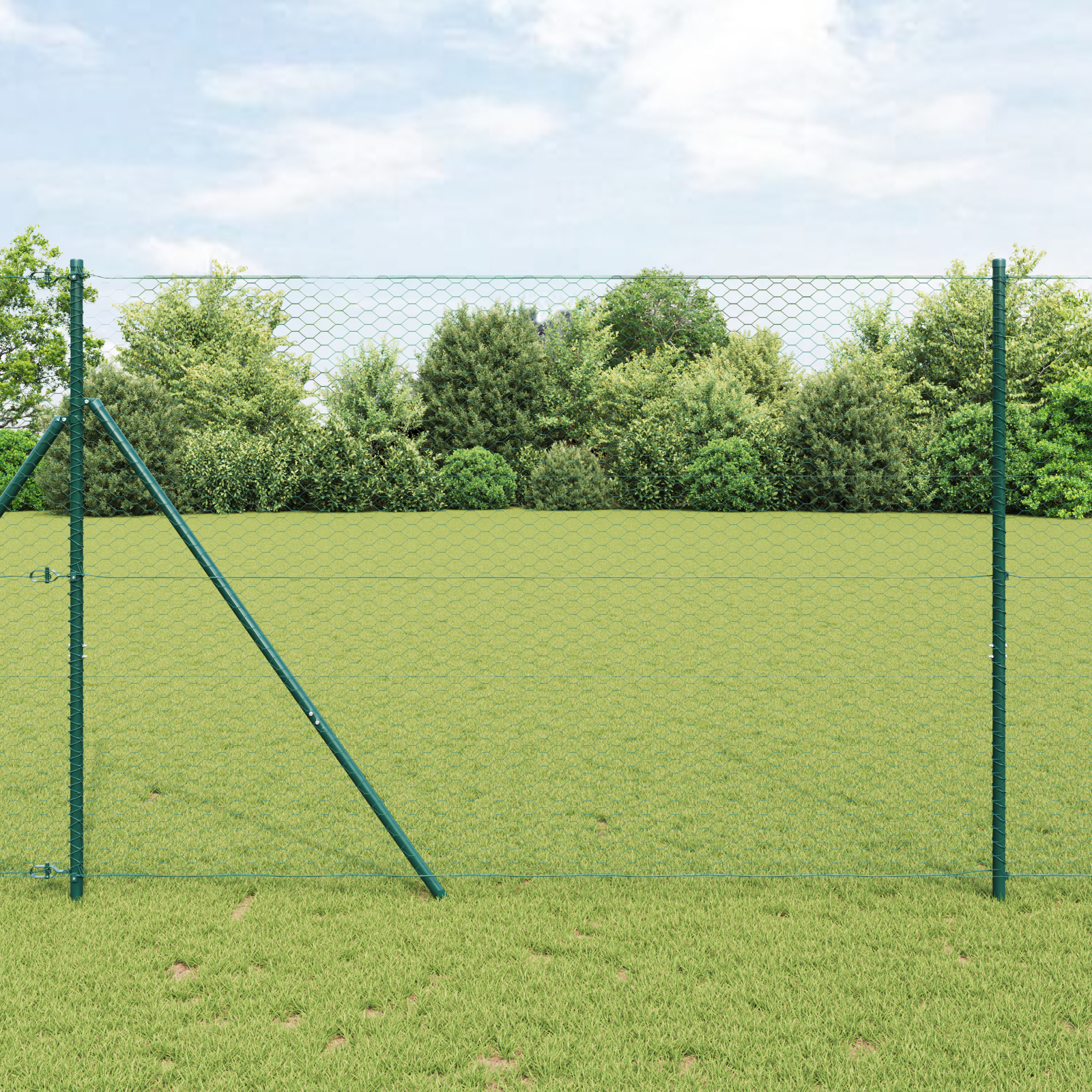Gard Hexagonal  Verde 1.6x100 m Oțel, Stâlpi de Gard  13 buc Verde Ø32 mm 210 cm Oțel Zincat GartenMobel Dekor