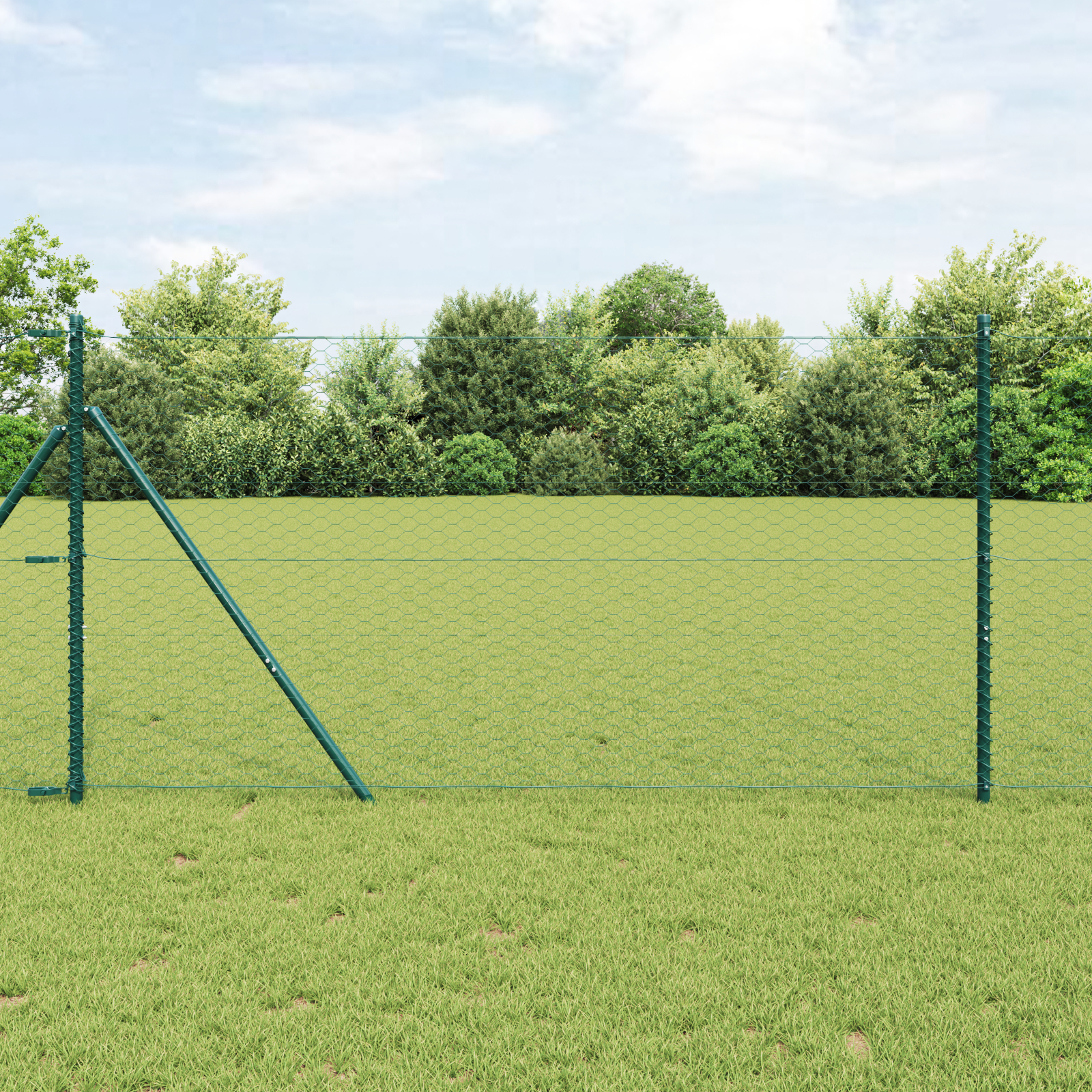 Gard Hexagonal  Verde 1x100 m Oțel, Stâlpi de Gard  13 pcs Verzi Ø32 mm 150 cm Oțel Zincat GartenMobel Dekor