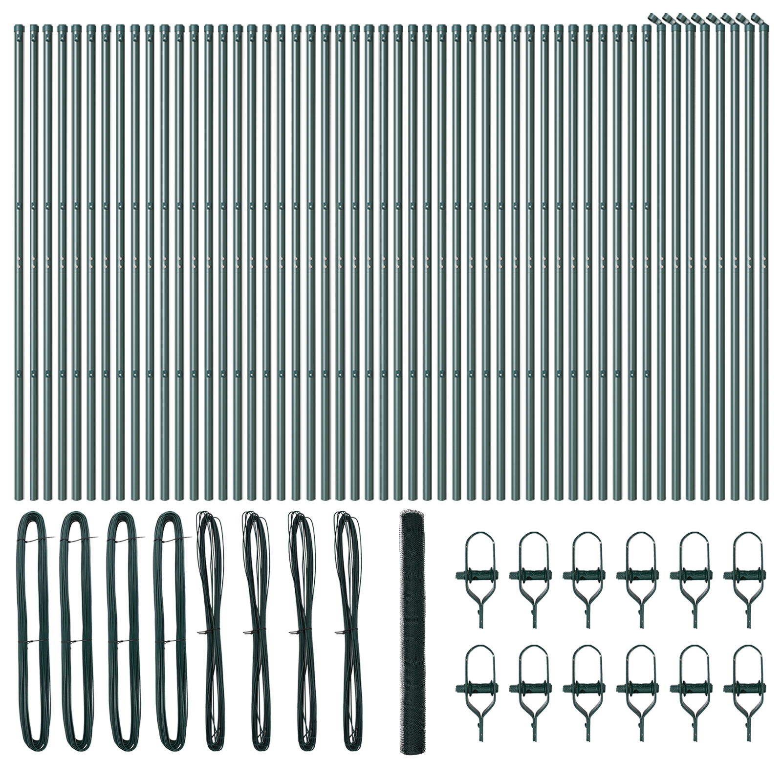 Gard hexagonal  Verde 1,6x100 m Oțel, Stâlpi pentru gard  13 buc Verde Ø32 mm 210 cm Oțel zincat GartenMobel Dekor