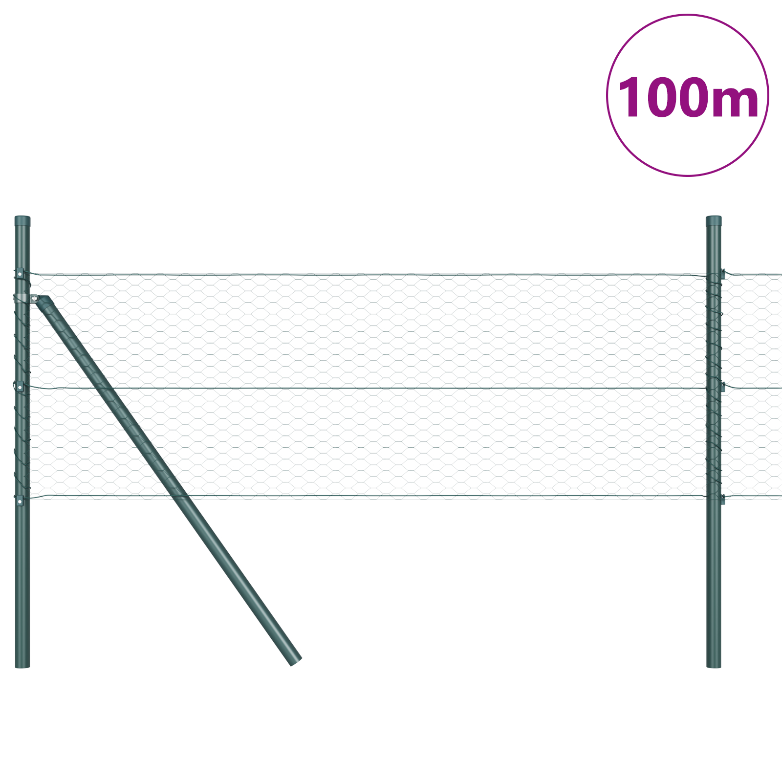 Gard hexagonal  verde 0.8x100 m din oțel, Stâlpi pentru gard  13 buc verde Ø32 mm 120 cm din oțel galvanizat GartenMobel Dekor