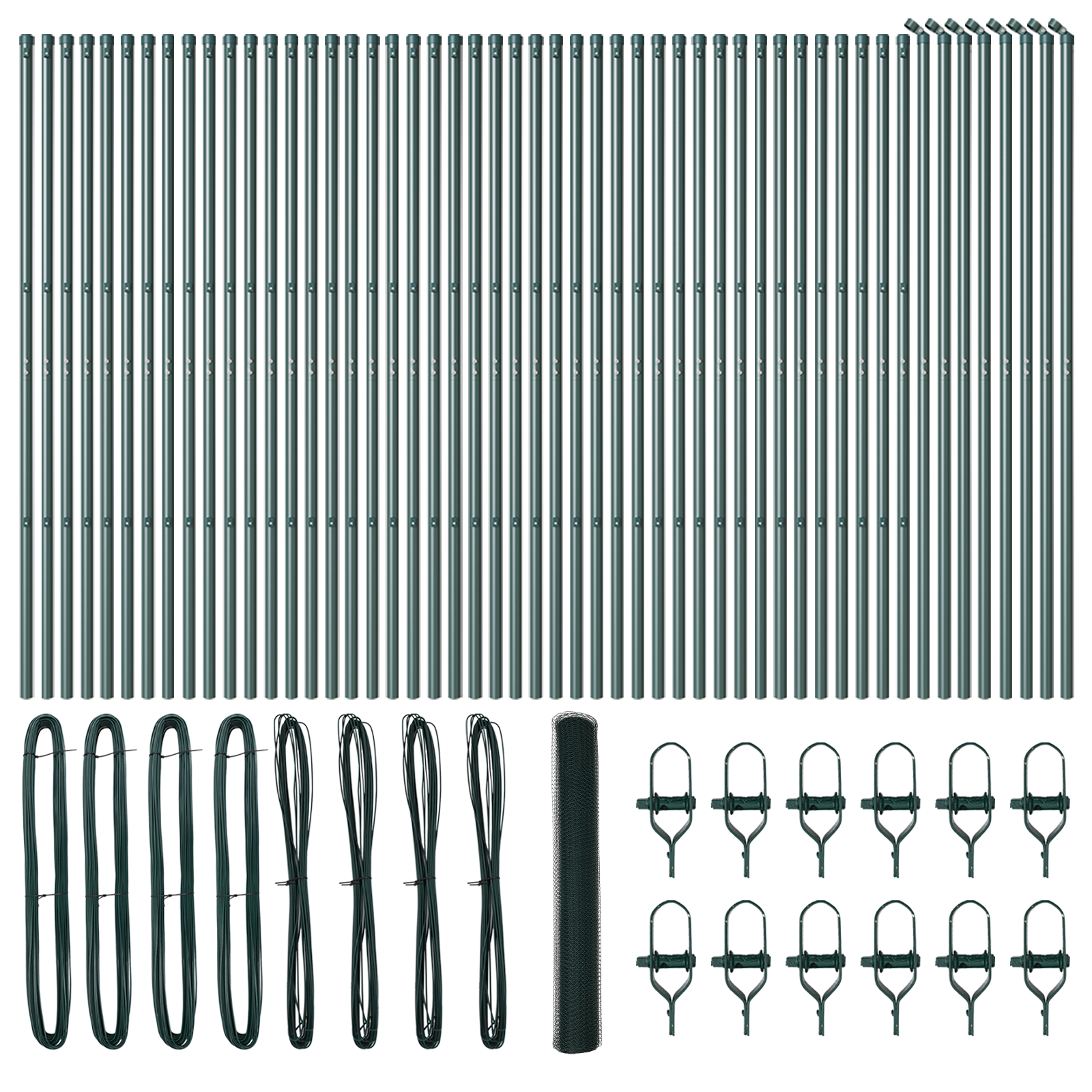 Gard hexagonal  verde 1x100 m oțel, Stâlpi gard  13 buc verde Ø32 mm 150 cm oțel galvanizat GartenMobel Dekor
