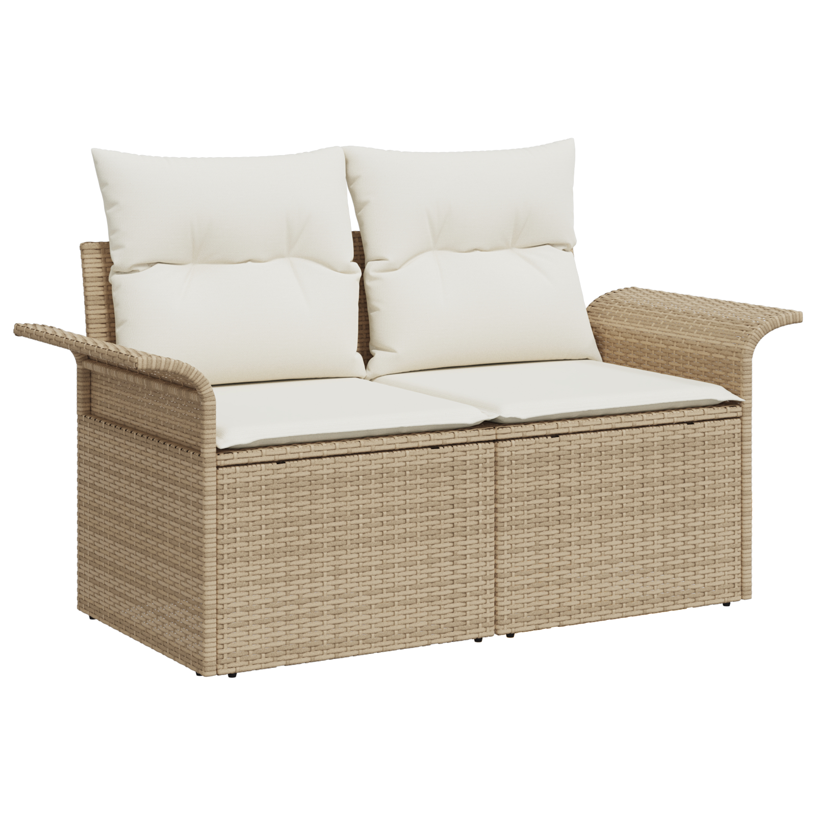 Set de 9 Piese de Sofa pentru Grădină cu Perne Bej Ratan Poly, Sofa pentru Grădină cu 2 Locuri cu Spațiu de Depozitare & Perne Bej Ratan Poly GartenMobel Dekor