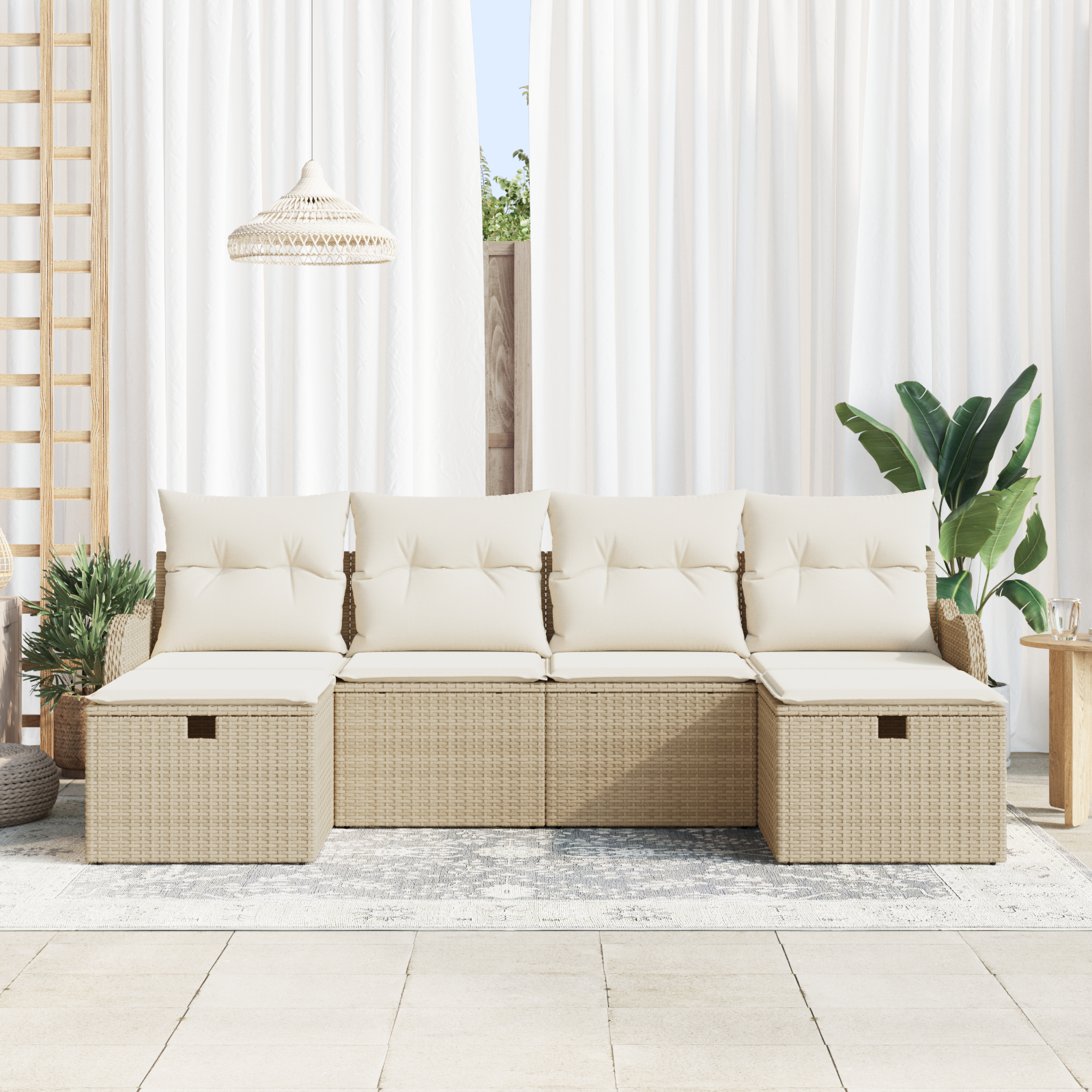 Set canapea grădină 6 piese cu perne Bej Poly Rattan, Canapea grădină 2 locuri cu perne Bej Poly Rattan GartenMobel Dekor