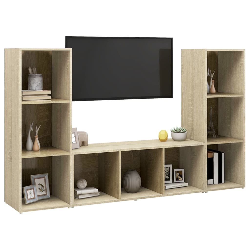 Dulapuri TV, 3 buc stejar sonoma, 107x35x37 cm, lemn prelucrat GartenMobel Dekor