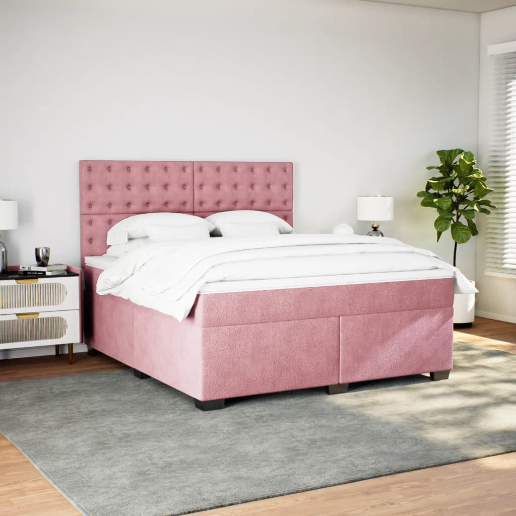 Pat box spring cu saltea, roz, 180x200 cm, catifea GartenMobel Dekor