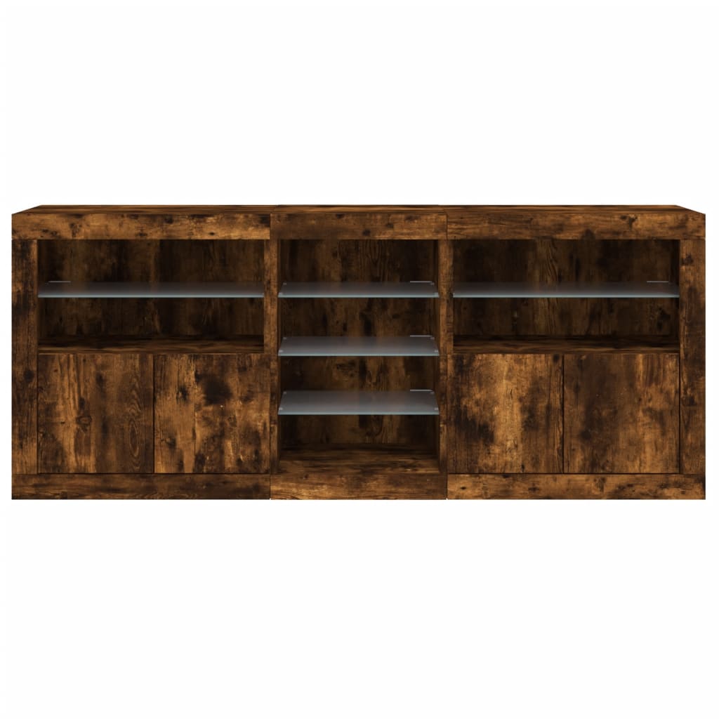 Servantă cu lumini LED, stejar fumuriu, 181,5x37x67 cm GartenMobel Dekor