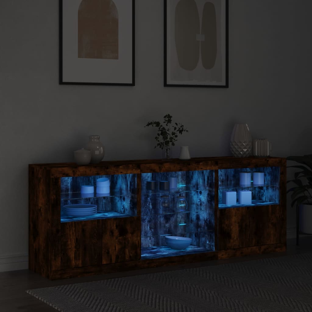 Servantă cu lumini LED, stejar fumuriu, 181,5x37x67 cm GartenMobel Dekor