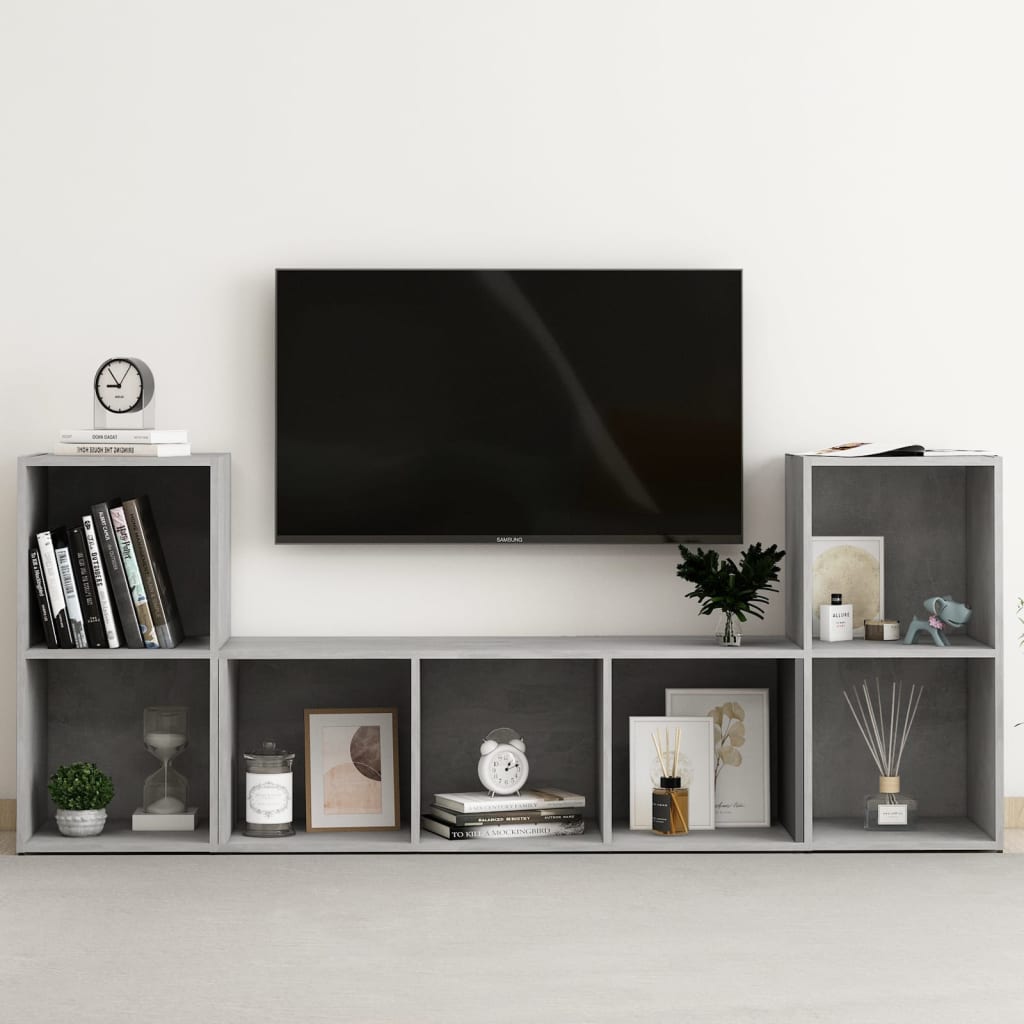 Set de dulapuri TV, 3 piese, gri beton, lemn prelucrat GartenMobel Dekor