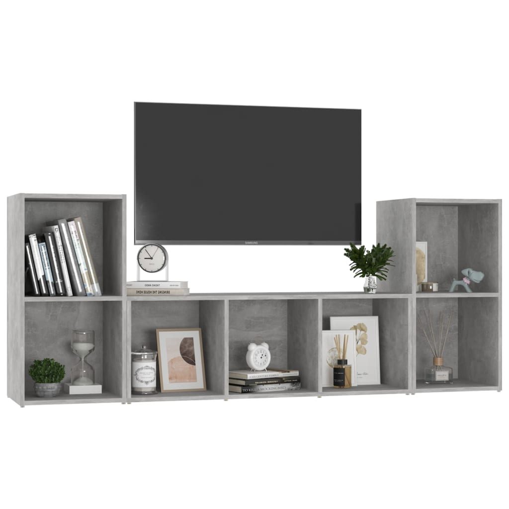 Set de dulapuri TV, 3 piese, gri beton, lemn prelucrat GartenMobel Dekor