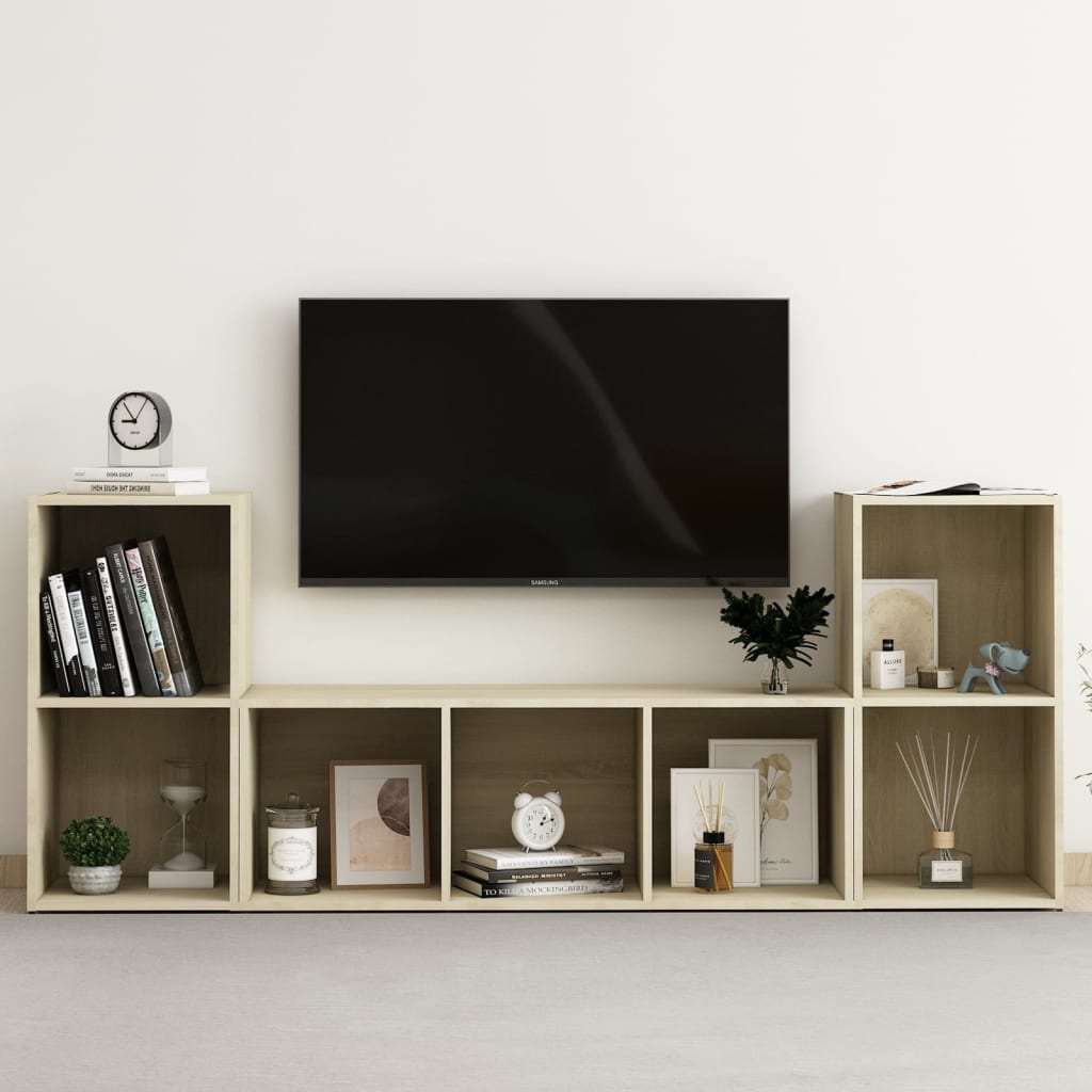 Set de dulapuri TV, 3 piese, stejar Sonoma, lemn prelucrat GartenMobel Dekor