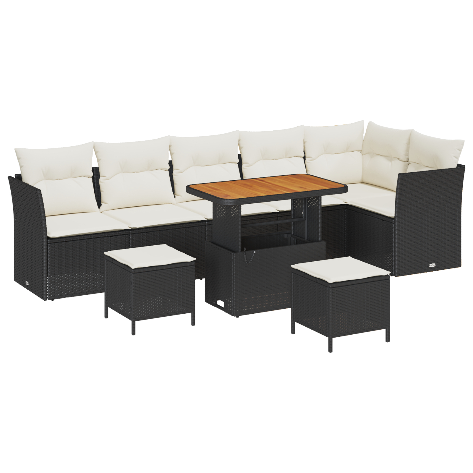 Set de Canapea pentru Grădină cu 9 Piese cu Perne Negru Ratan Poliester Acacia, Set de Dining pentru Grădină cu 3 Piese cu Perne Negru Ratan Poliester Acacia GartenMobel Dekor