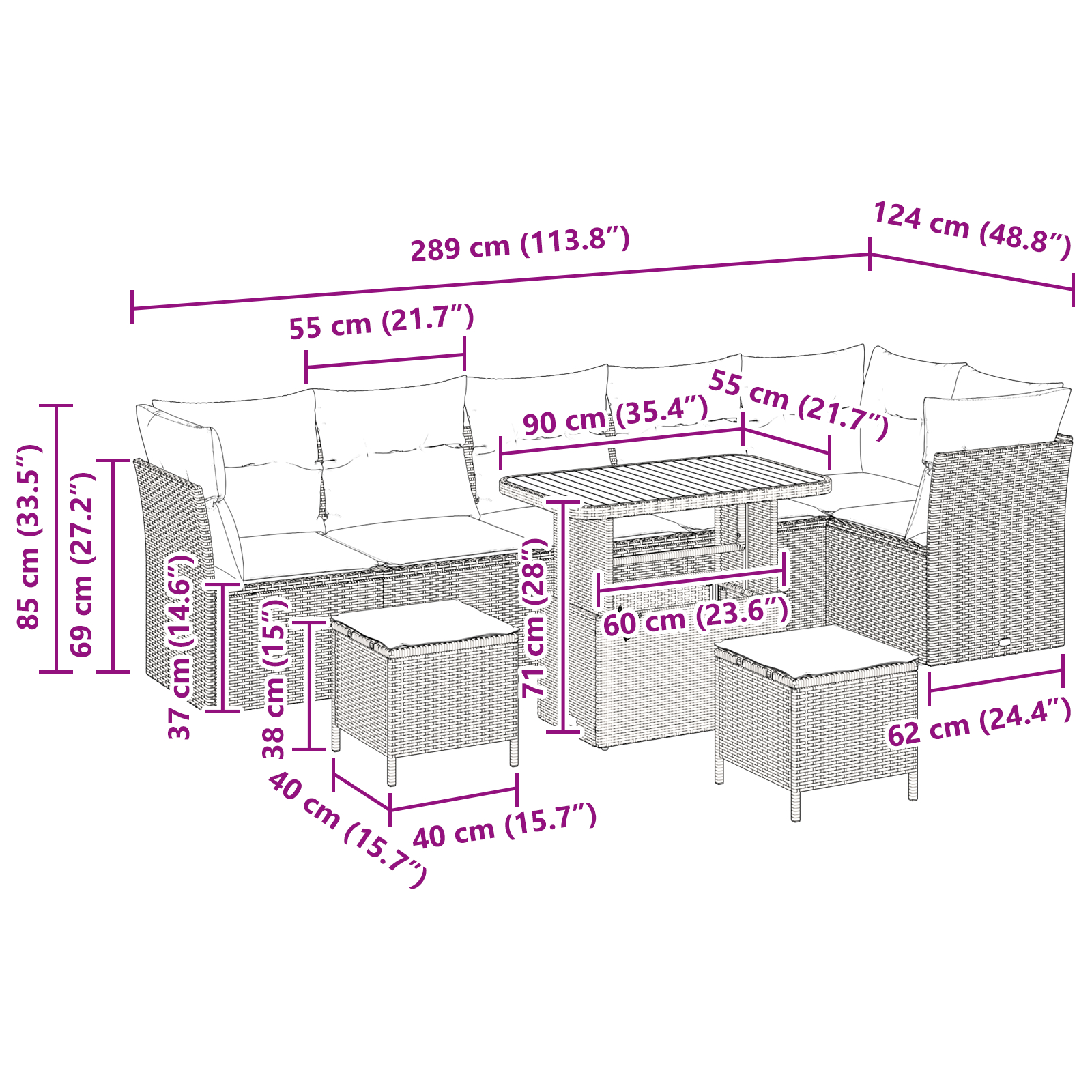 Set de Canapea pentru Grădină cu 9 Piese cu Perne Negru Ratan Poliester Acacia, Set de Dining pentru Grădină cu 3 Piese cu Perne Negru Ratan Poliester Acacia GartenMobel Dekor