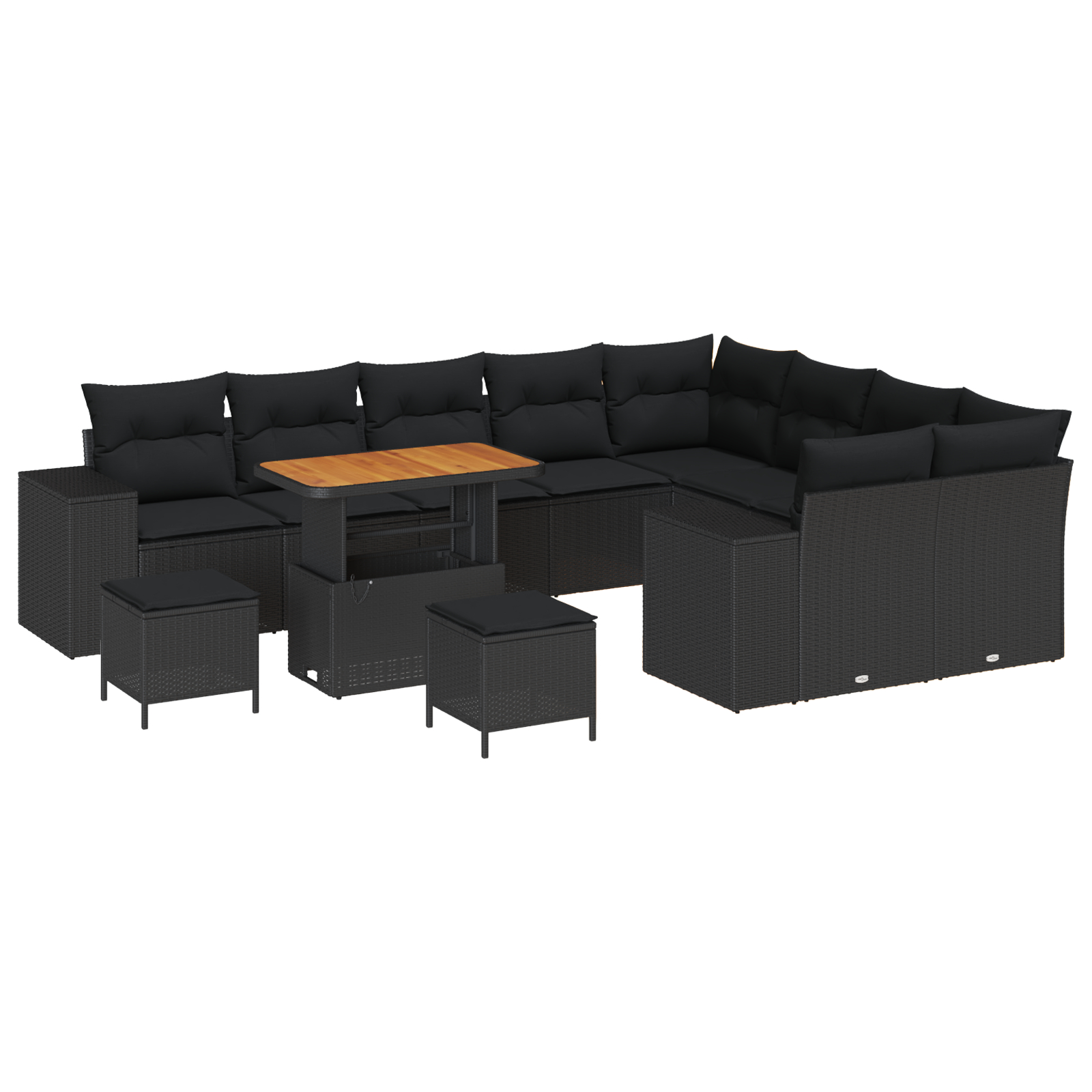 Set Canapea Grădină cu 12 Piese cu Perne Negru Poliratan Acacia, Set de Dining Grădină cu 3 Piese cu Perne Negru Poliratan Acacia GartenMobel Dekor