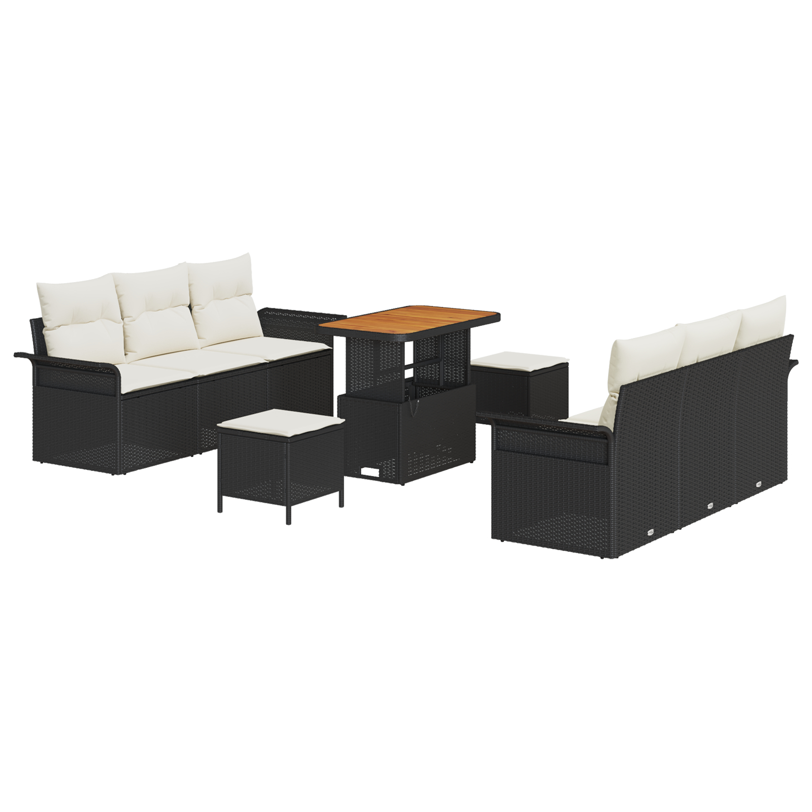 Set de Sofa pentru Grădină 9 Piese cu Perne Ratan Polimer Negru Acacia, Sofa de Grădină cu 2 Locuri cu Perne Ratan Polimer Negru, Set de Dining Grădină 3 Piese cu Perne Ratan Polimer Negru Acacia GartenMobel Dekor