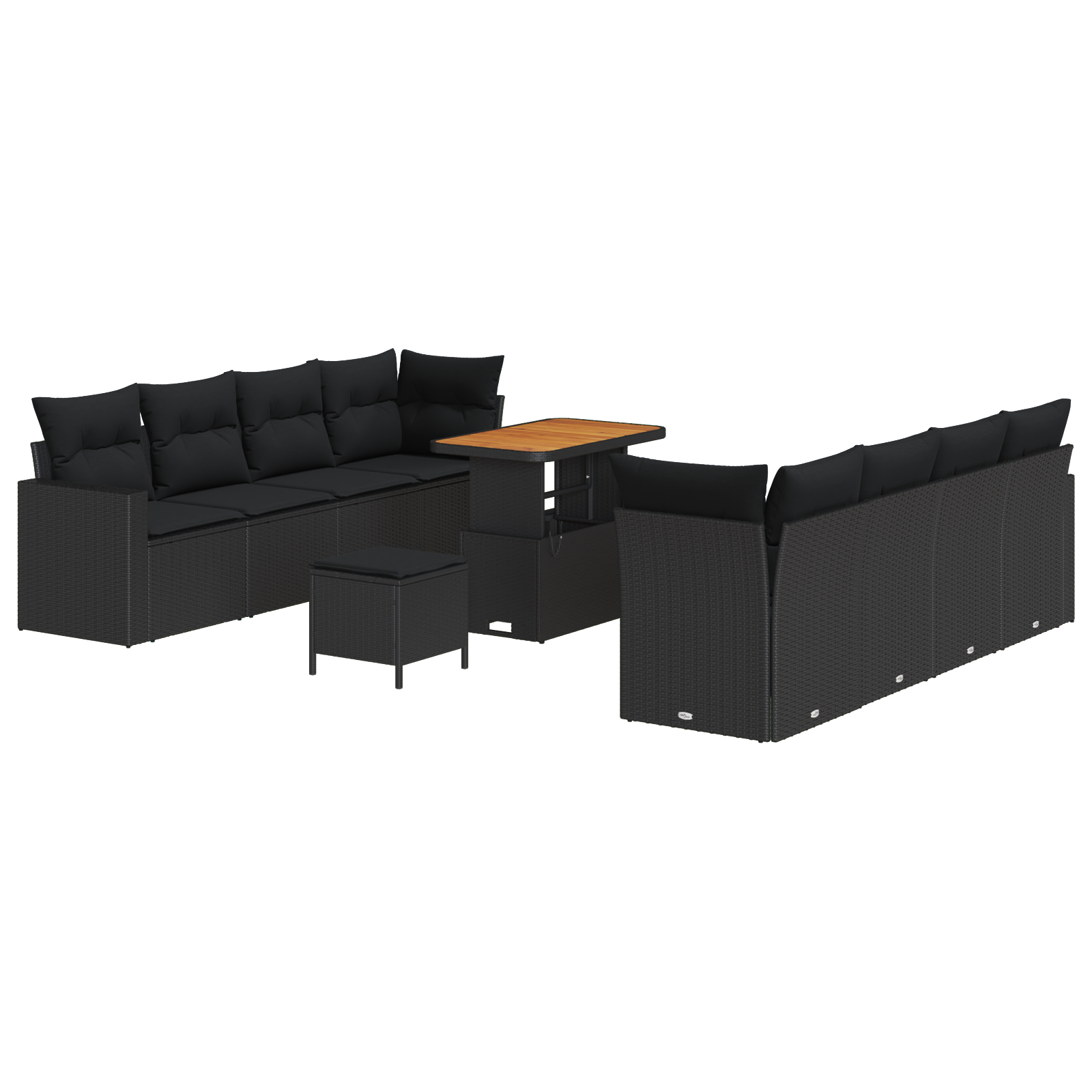 Set de Sofa pentru Grădină cu 11 Piese cu Perne Negru Poliratan Acacia, Set de Masă pentru Grădină cu 3 Piese cu Perne Negru Poliratan Acacia GartenMobel Dekor