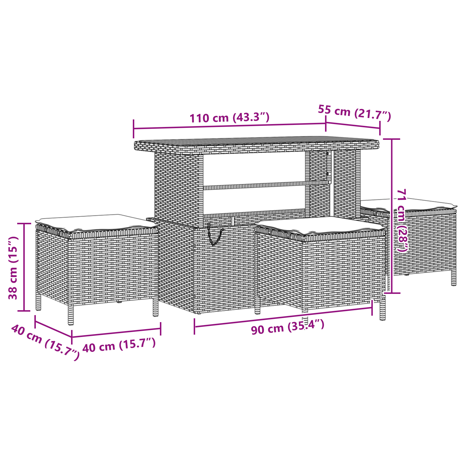 Setul de Canapea Gradina cu 13 Piese cu Perne Bej Poly Ratan Acacia, Setul de Dining Gradina cu 4 Piese cu Perne Bej Poly Ratan Acacia GartenMobel Dekor