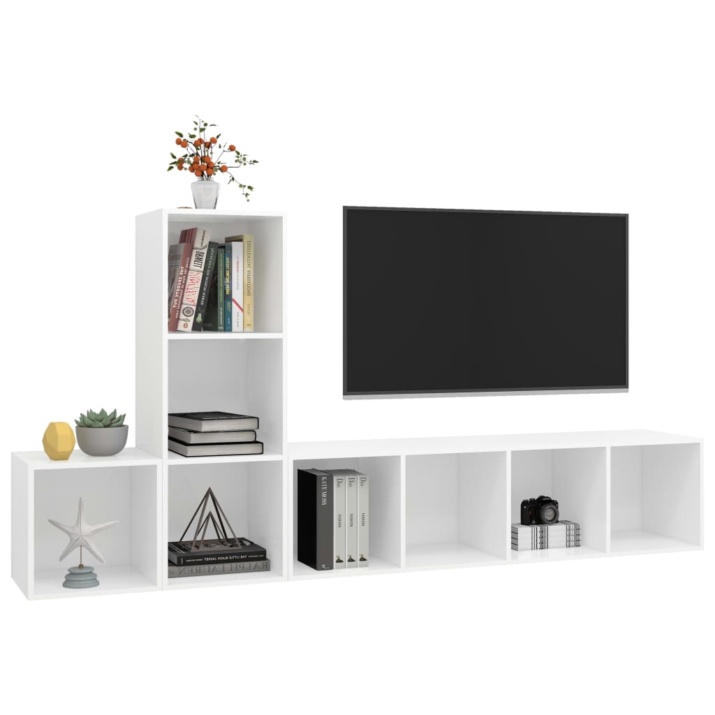 Set de dulapuri TV, 3 piese, alb, lemn prelucrat GartenMobel Dekor