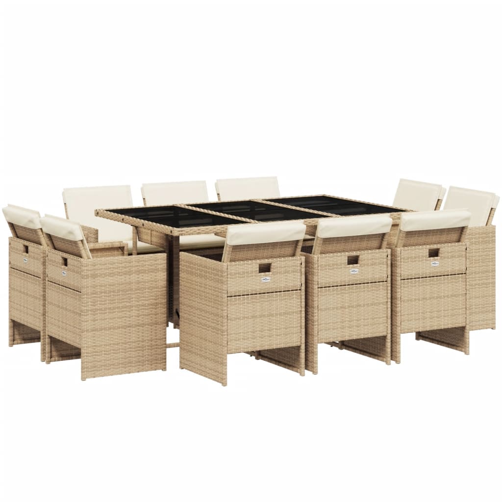 Set mobilier de grădină cu perne, 11 piese, bej, poliratan GartenMobel Dekor
