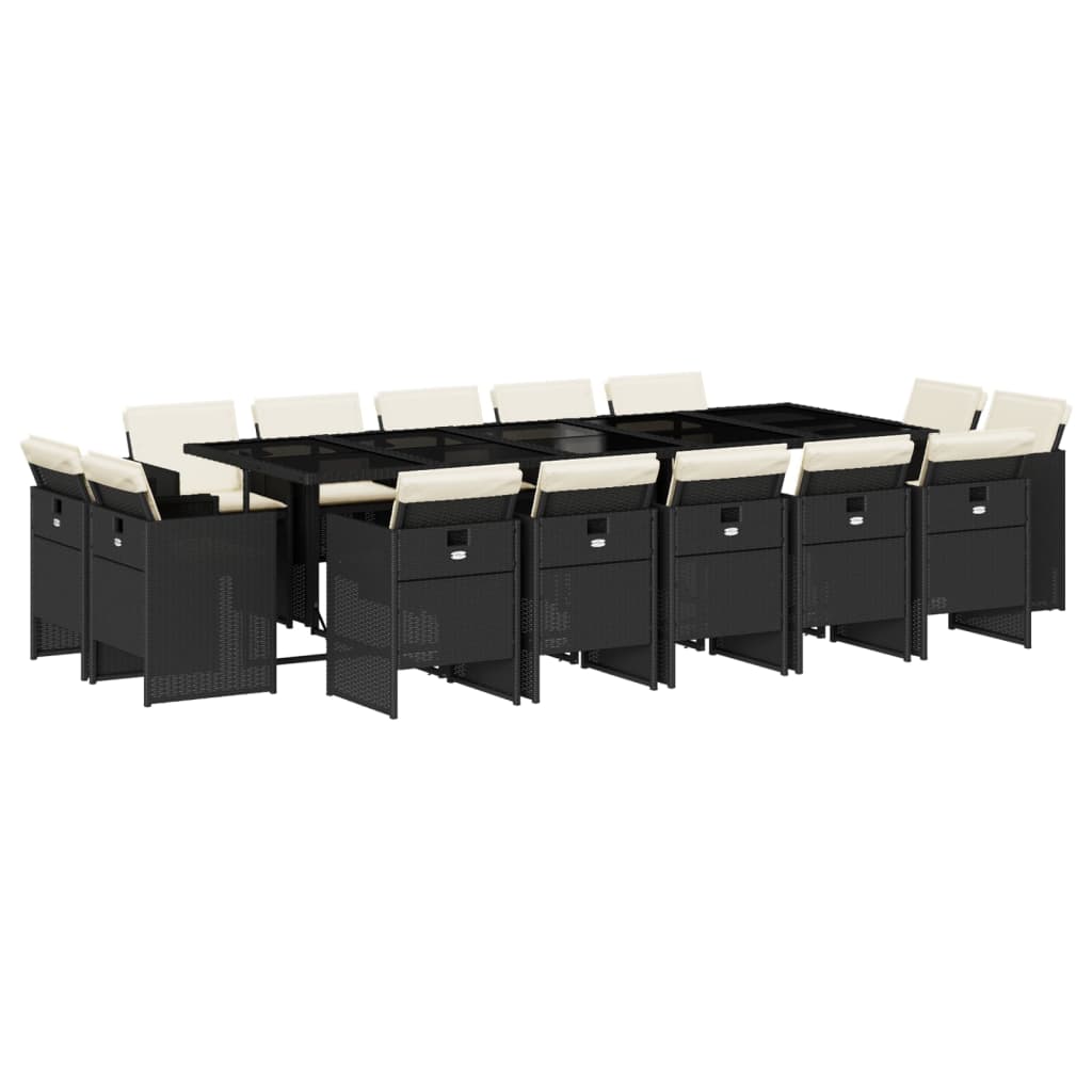 Set mobilier de grădină cu perne, 15 piese, negru, poliratan GartenMobel Dekor