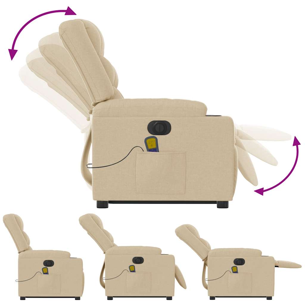 Fotoliu electric de masaj rabatabil cu ridicare, crem, textil GartenMobel Dekor