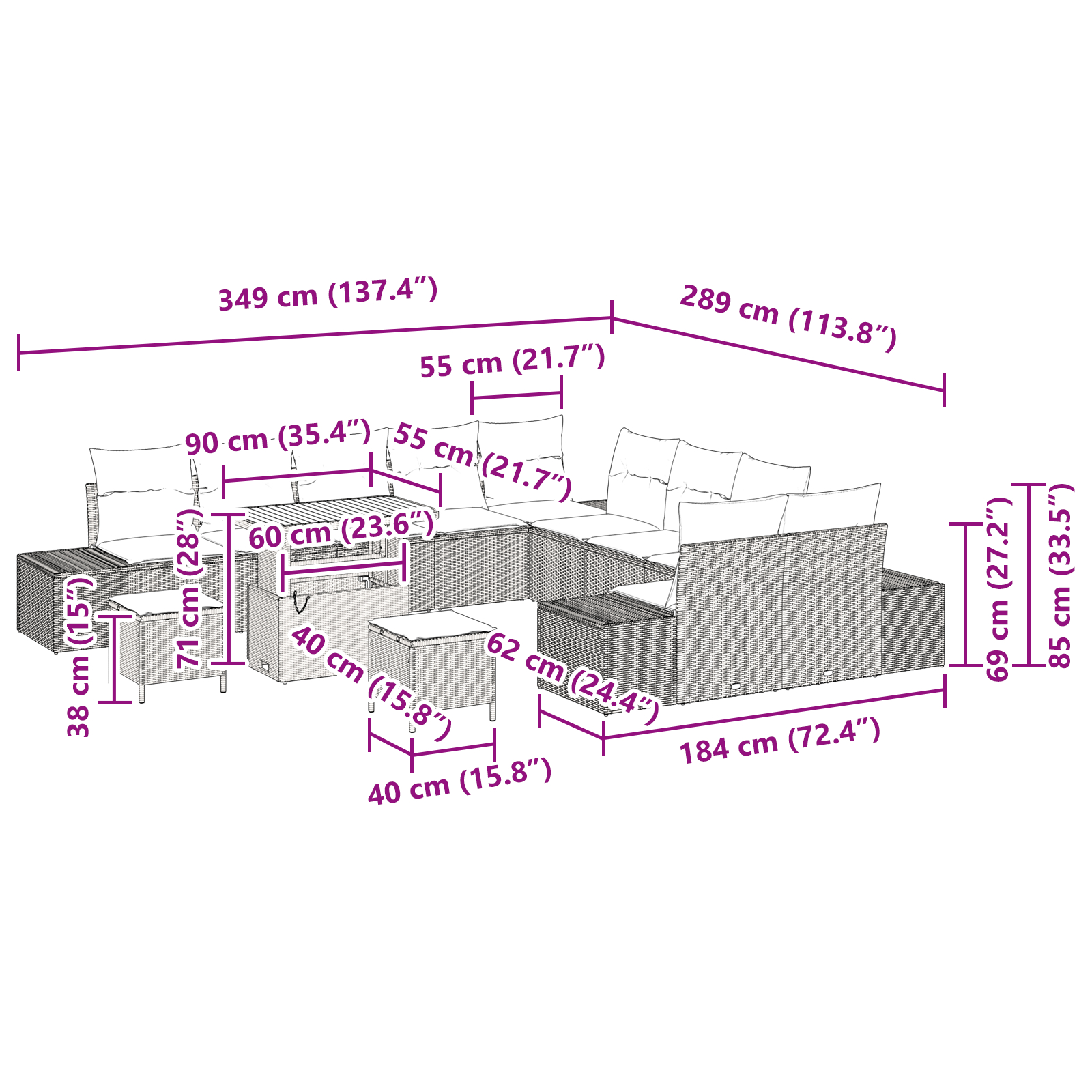 Set canapea pentru grădină cu 13 piese și perne gri ratan poli acacia, Canapea pentru grădină cu 2 locuri și perne gri ratan poli, Set de dining pentru grădină cu 3 piese și perne gri ratan poli acacia GartenMobel Dekor