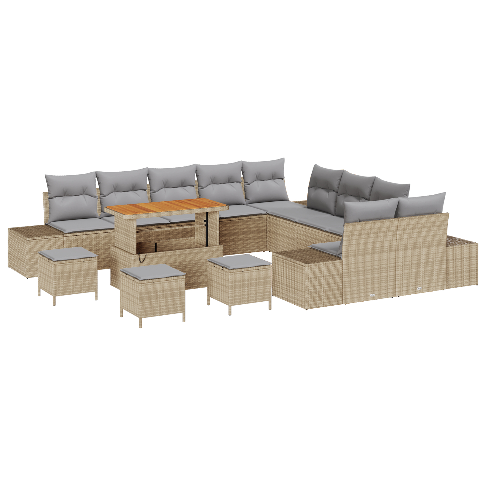 Set de Canapea de Grădină cu 14 Piese și Pernițe Bej Poliratan Acacia, Sofa de Grădină cu 2 Locuri și Pernițe Bej Poliratan, Set de Dining de Grădină cu 4 Piese și Pernițe Bej Poliratan Acacia GartenMobel Dekor