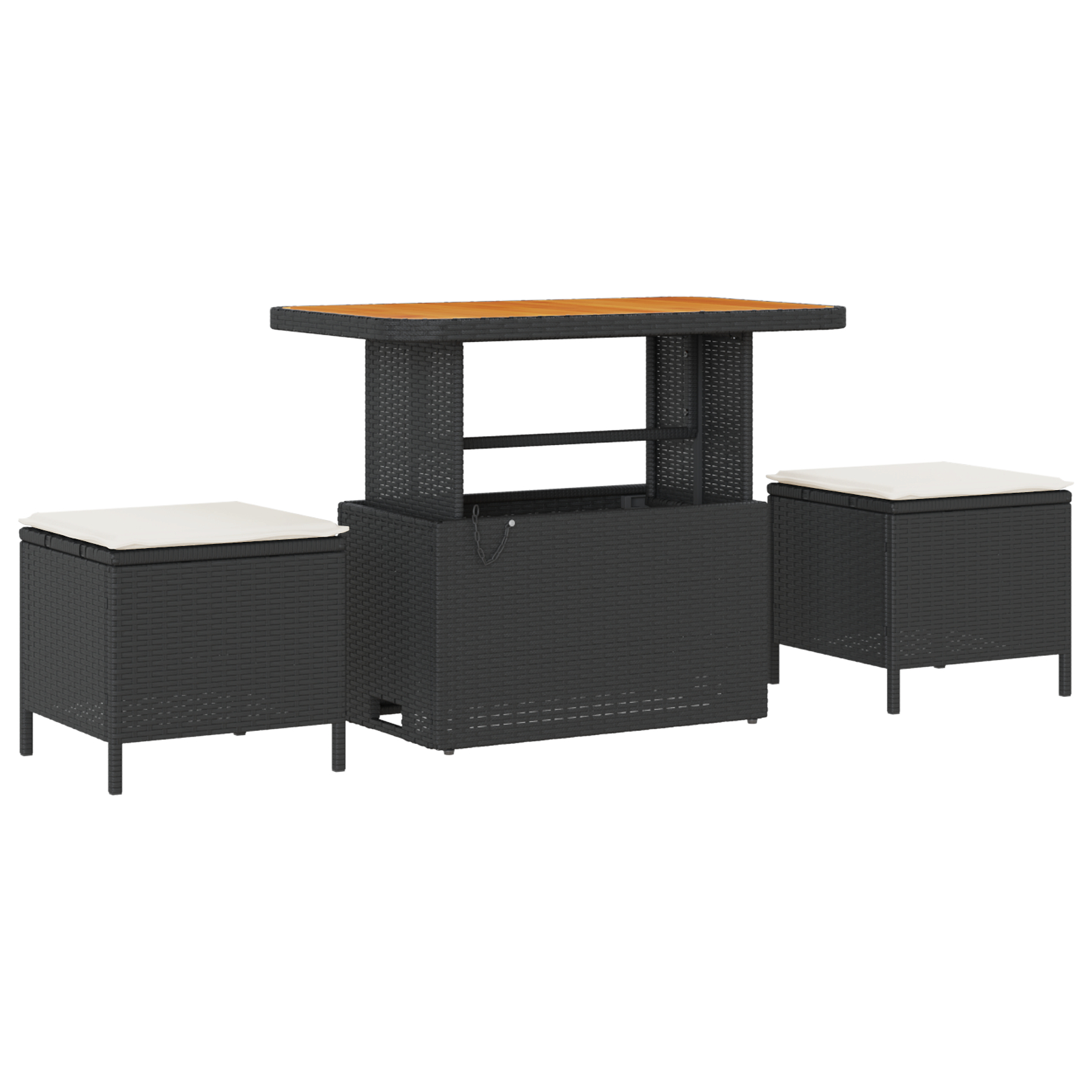 Set canapea grădină 11 piese cu perne negre din ratan poli și acacia, Set dining grădină 3 piese cu perne negre din ratan poli și acacia GartenMobel Dekor